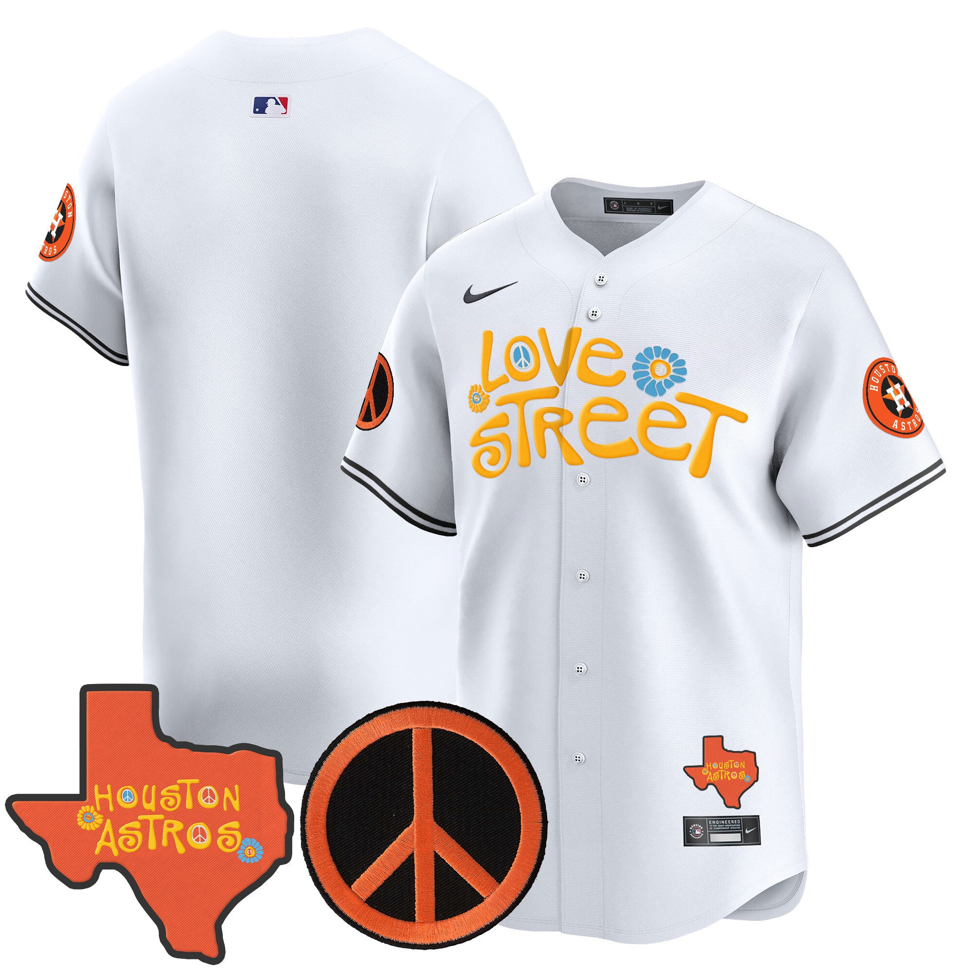Men's Astros Love Street & Peace Sign Patch Vapor Premier Limited Jersey V3 - All Stitched