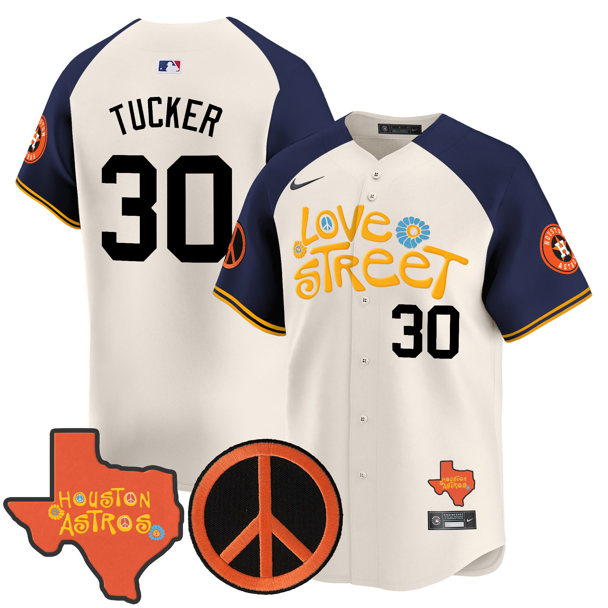 Men's Astros Love Street & Peace Sign Patch Vapor Premier Limited Jersey V3 - All Stitched