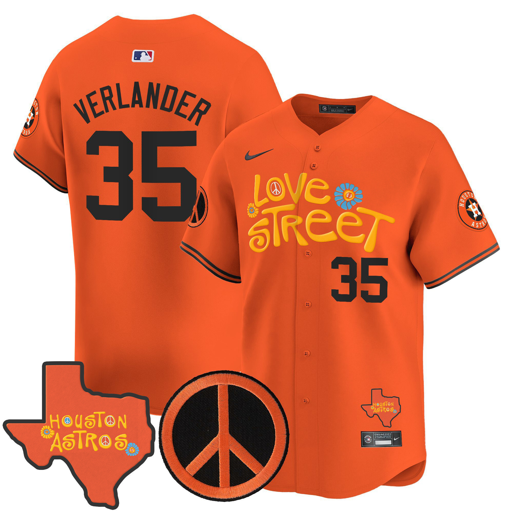 Men's Astros Love Street & Peace Sign Patch Vapor Premier Limited Jersey V3 - All Stitched