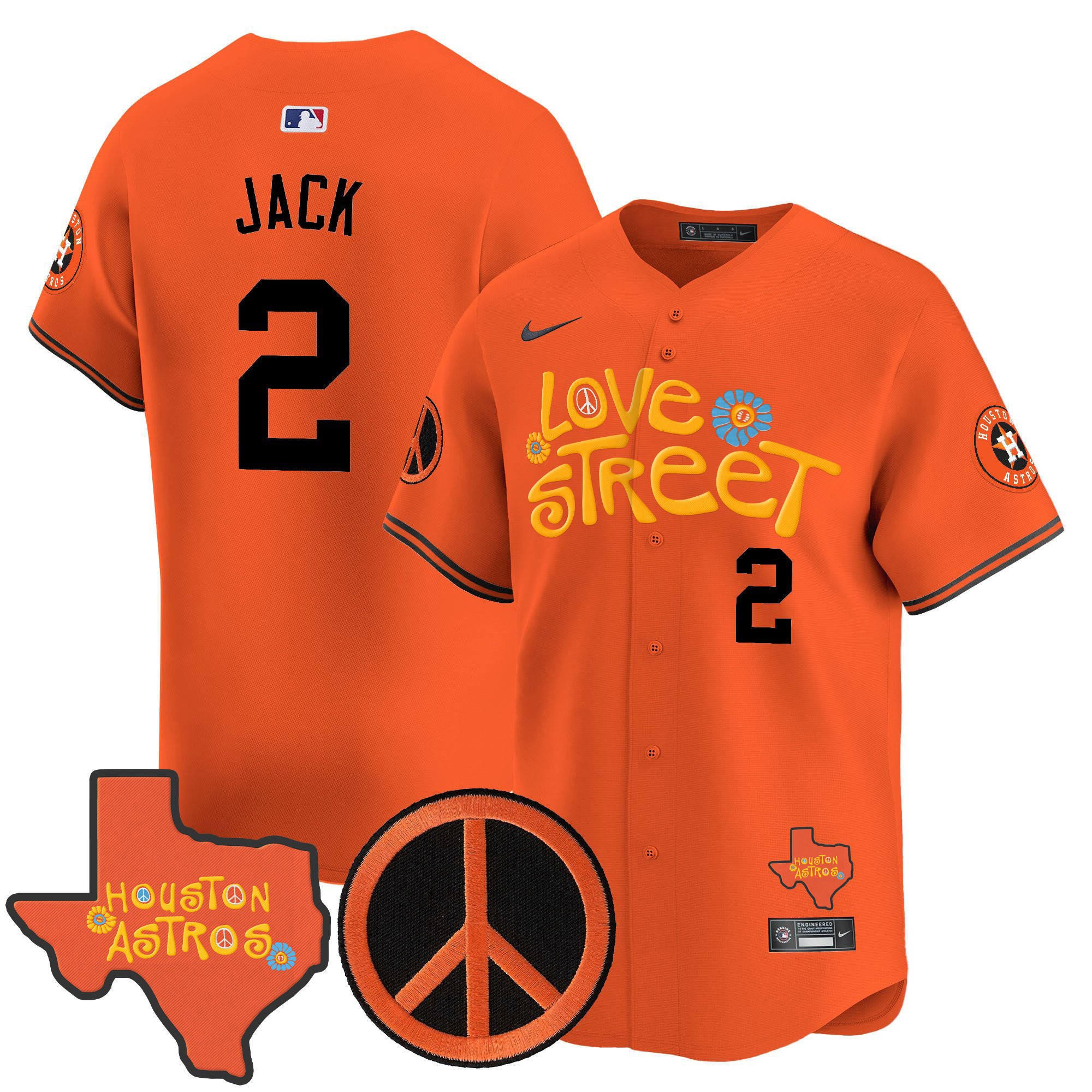 Men's Astros Love Street & Peace Sign Patch Vapor Premier Limited Jersey V3 - All Stitched