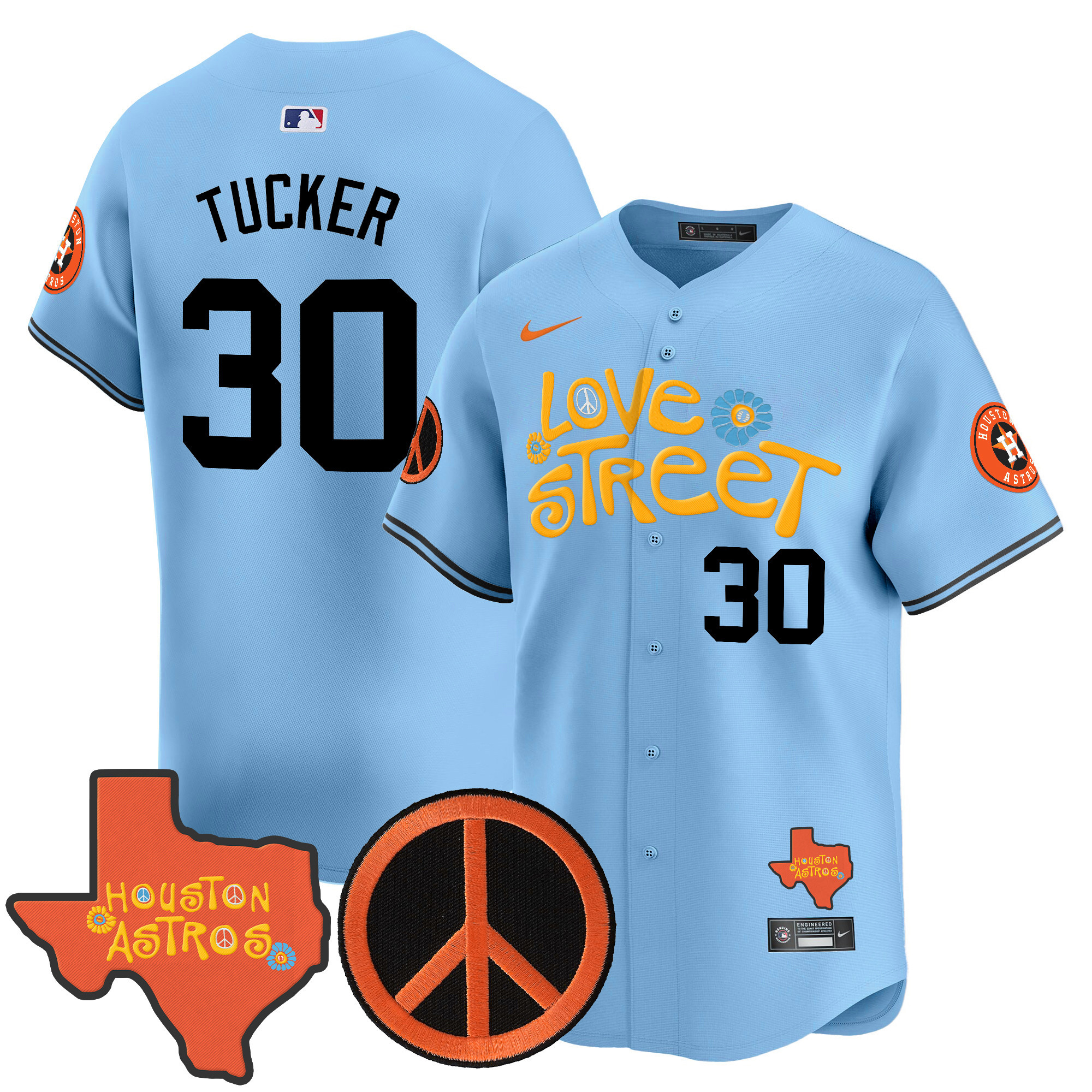 Men's Astros Love Street & Peace Sign Patch Vapor Premier Limited Jersey V3 - All Stitched