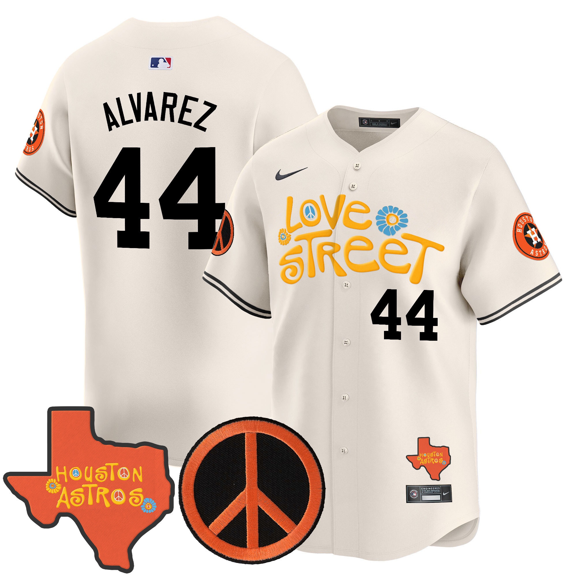 Men's Astros Love Street & Peace Sign Patch Vapor Premier Limited Jersey V3 - All Stitched