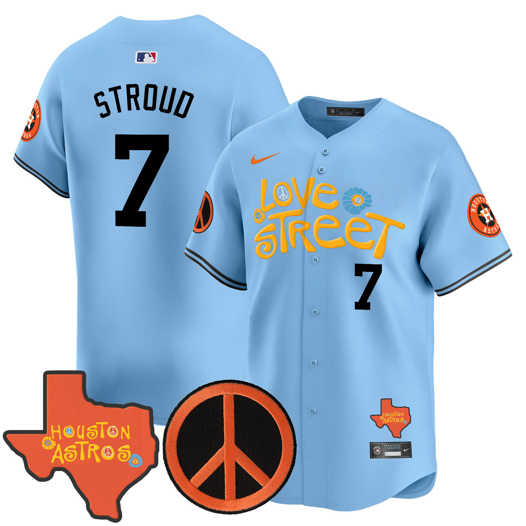 Men's Astros Love Street & Peace Sign Patch Vapor Premier Limited Jersey V3 - All Stitched
