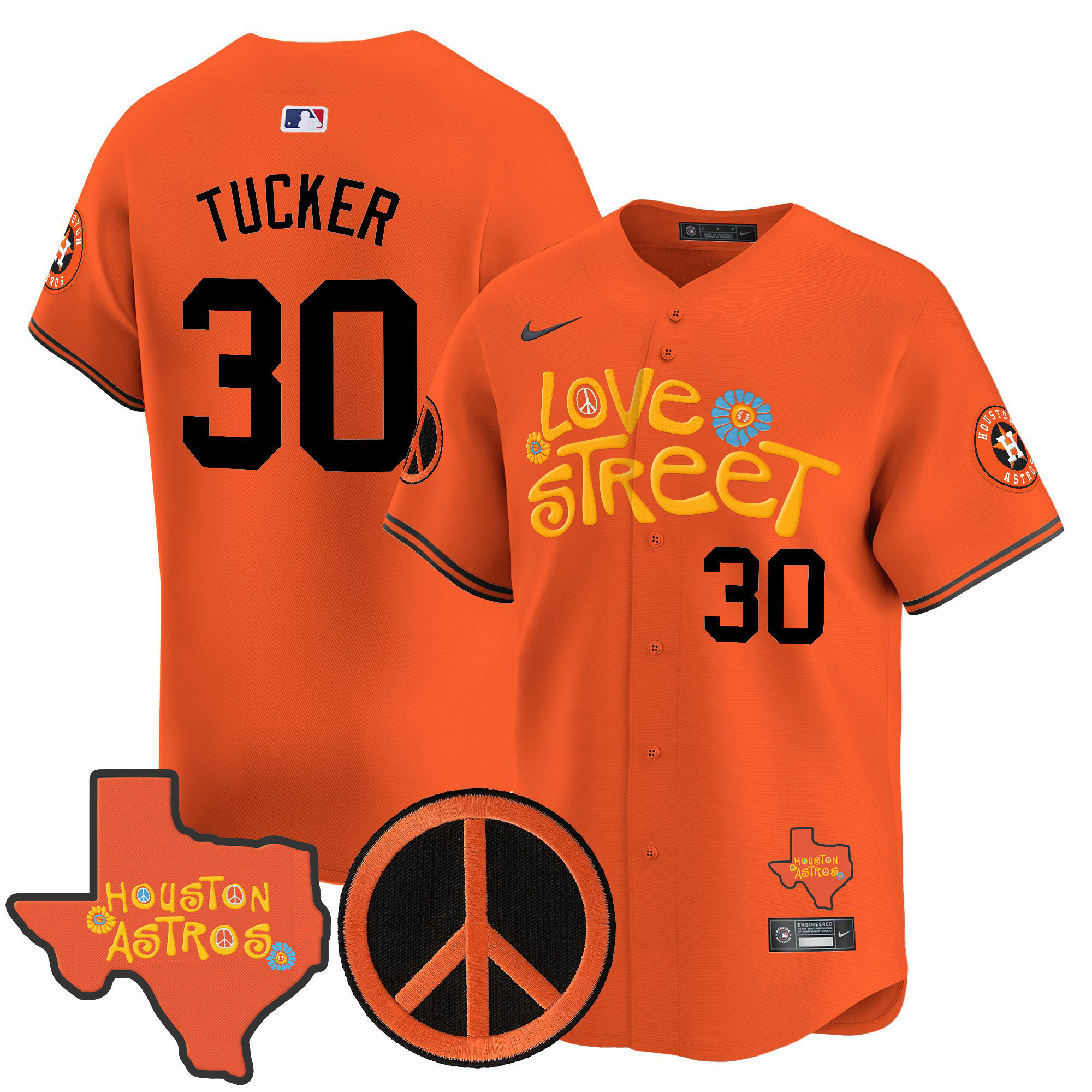 Men's Astros Love Street & Peace Sign Patch Vapor Premier Limited Jersey V3 - All Stitched