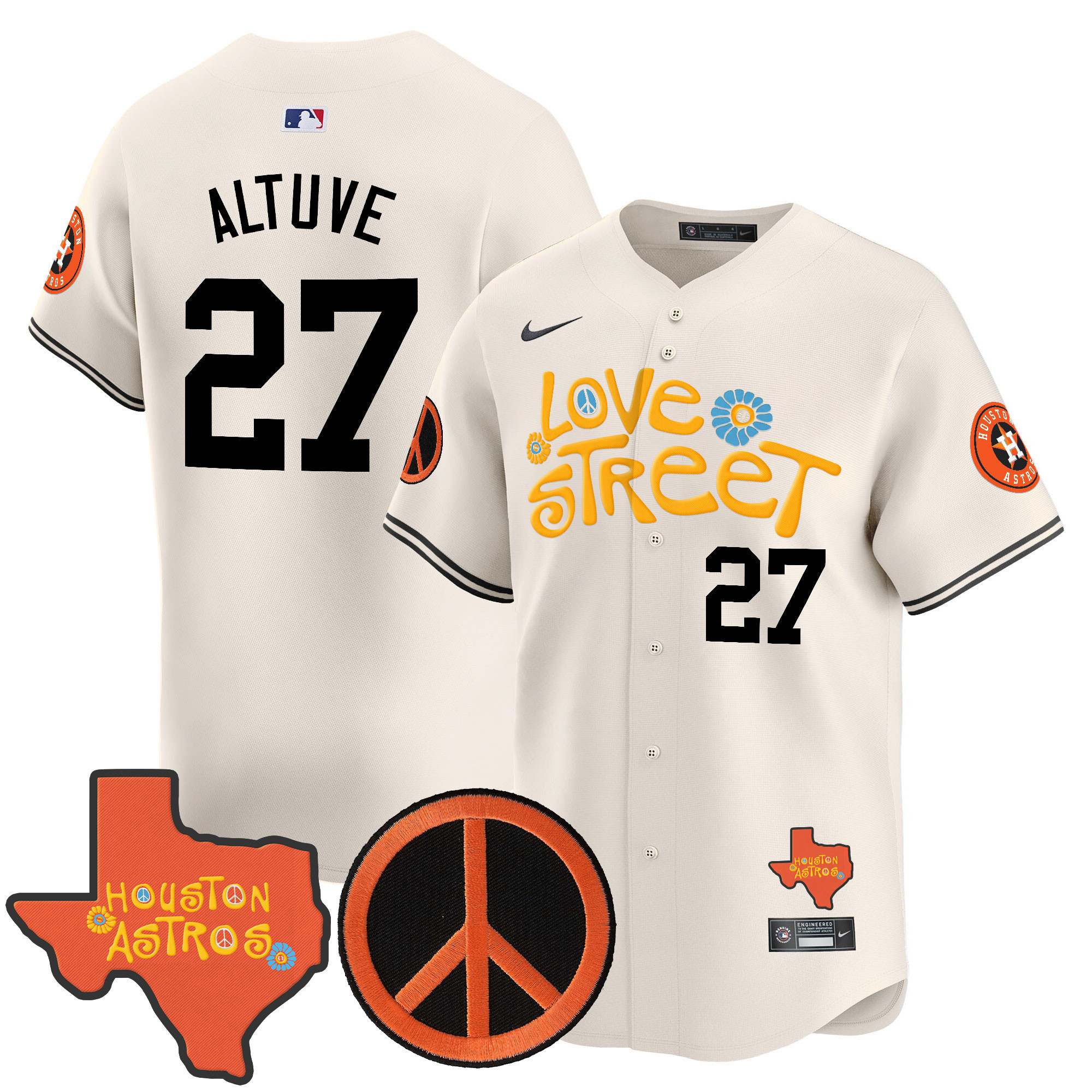 Men's Astros Love Street & Peace Sign Patch Vapor Premier Limited Jersey V3 - All Stitched