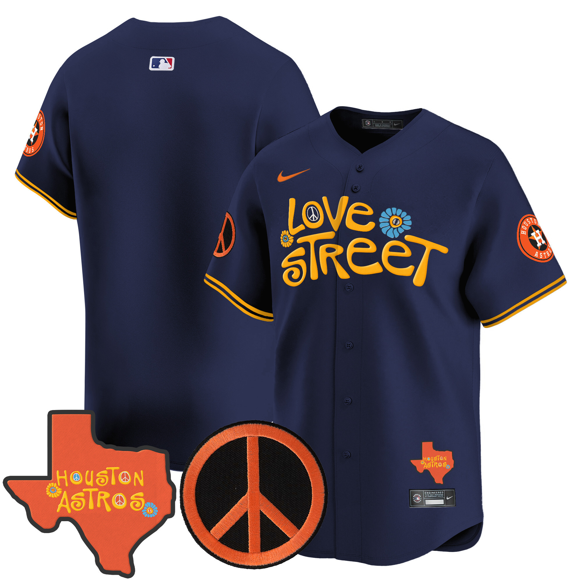 Men's Astros Love Street & Peace Sign Patch Vapor Premier Limited Jersey V3 - All Stitched