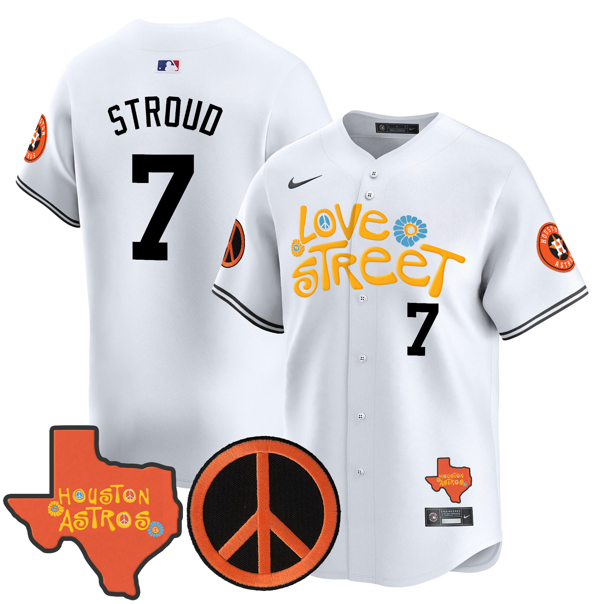 Men's Astros Love Street & Peace Sign Patch Vapor Premier Limited Jersey V3 - All Stitched