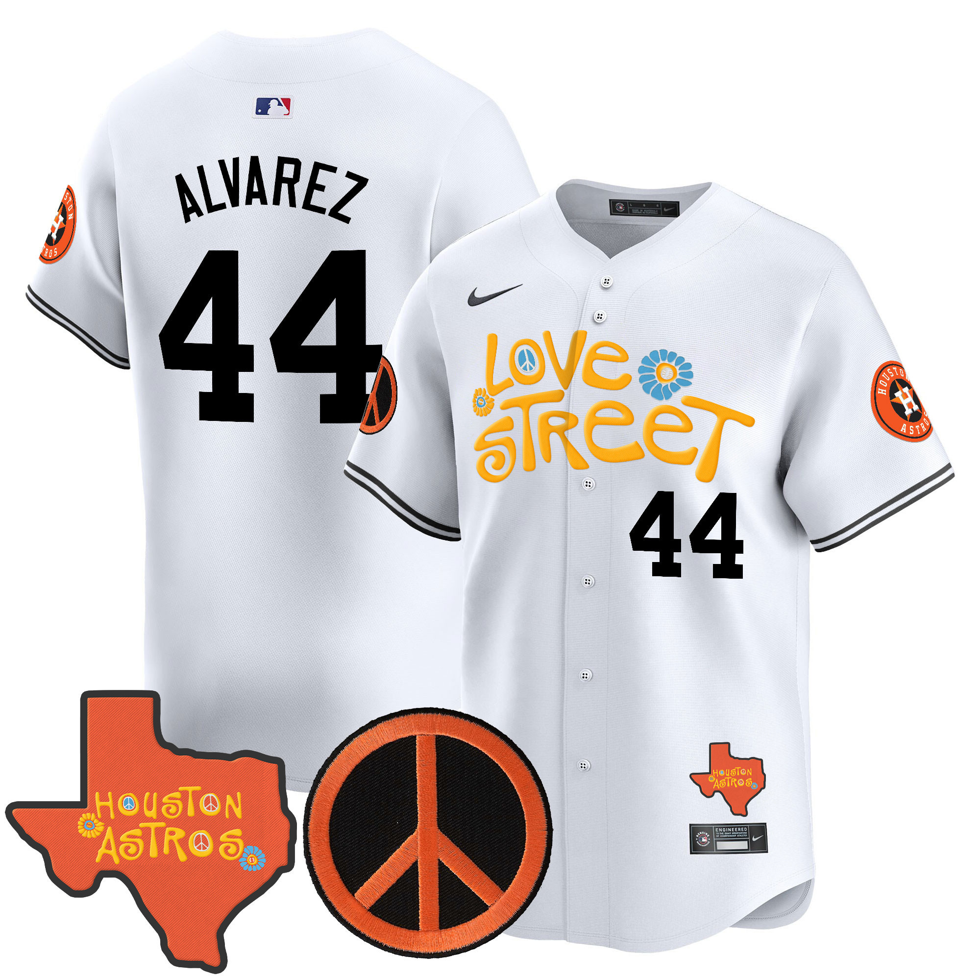 Men's Astros Love Street & Peace Sign Patch Vapor Premier Limited Jersey V3 - All Stitched