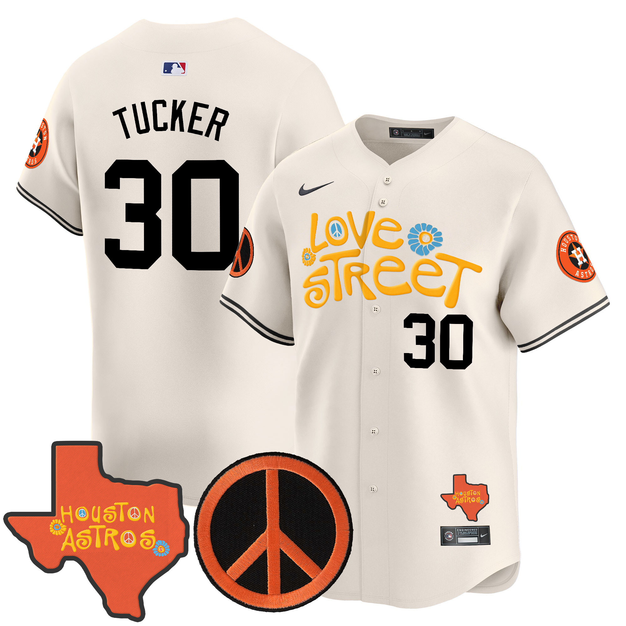 Men's Astros Love Street & Peace Sign Patch Vapor Premier Limited Jersey V3 - All Stitched