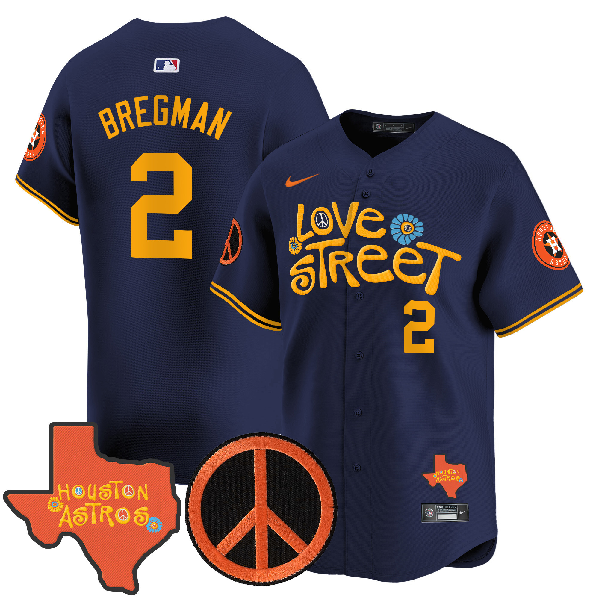 Men's Astros Love Street & Peace Sign Patch Vapor Premier Limited Jersey V3 - All Stitched