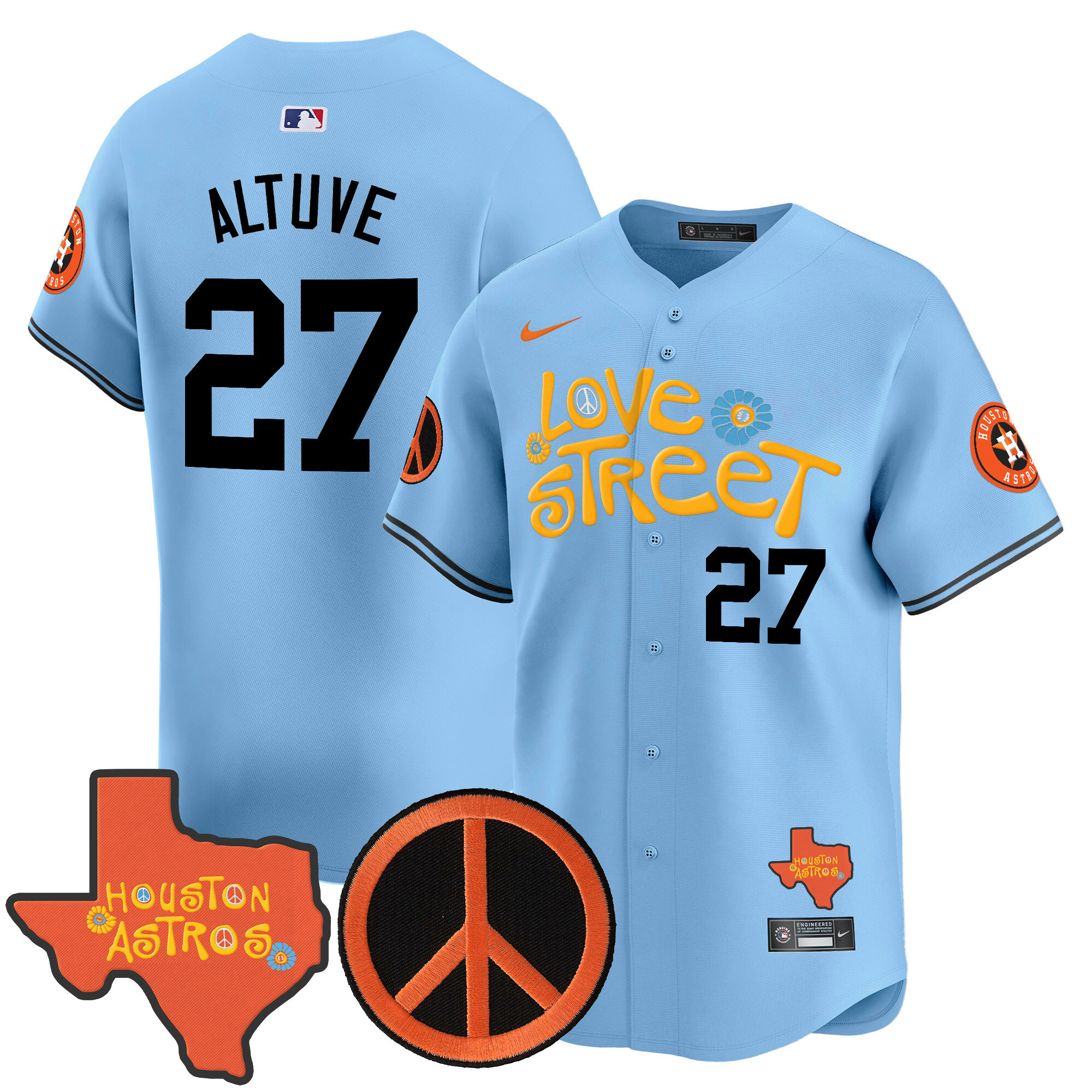 Men's Astros Love Street & Peace Sign Patch Vapor Premier Limited Jersey V3 - All Stitched
