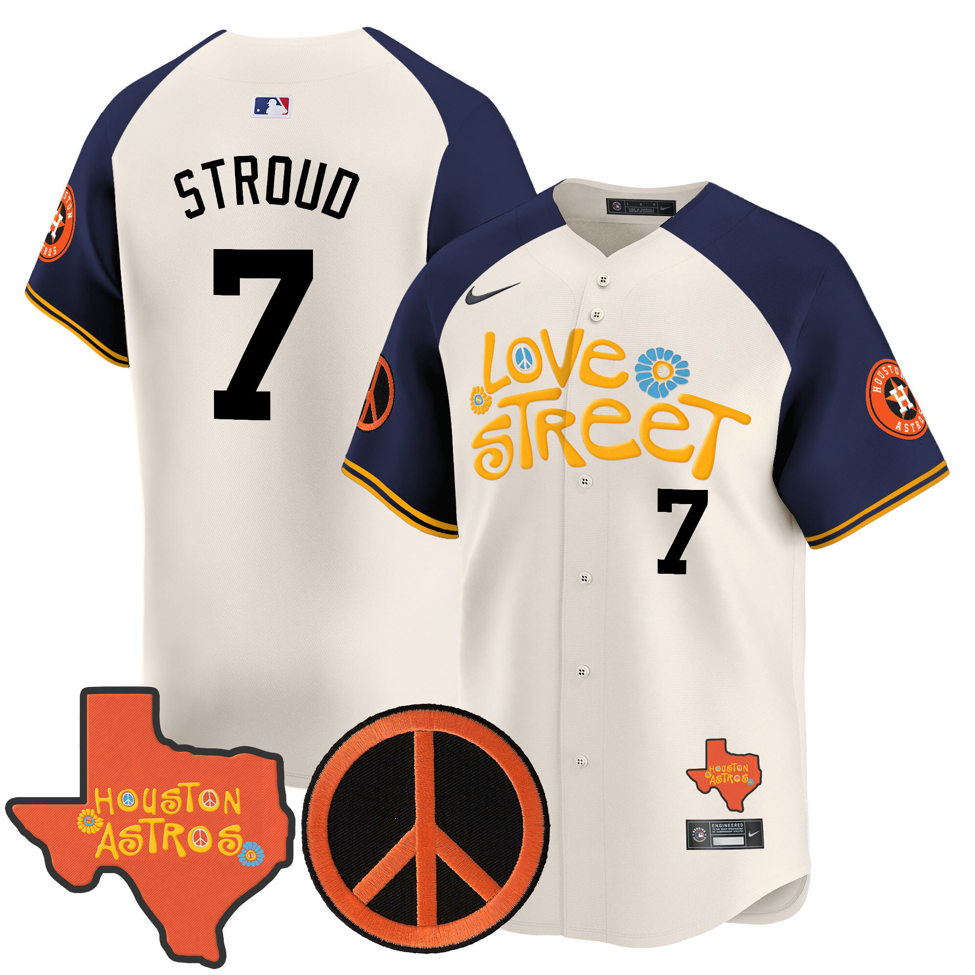 Men's Astros Love Street & Peace Sign Patch Vapor Premier Limited Jersey V3 - All Stitched