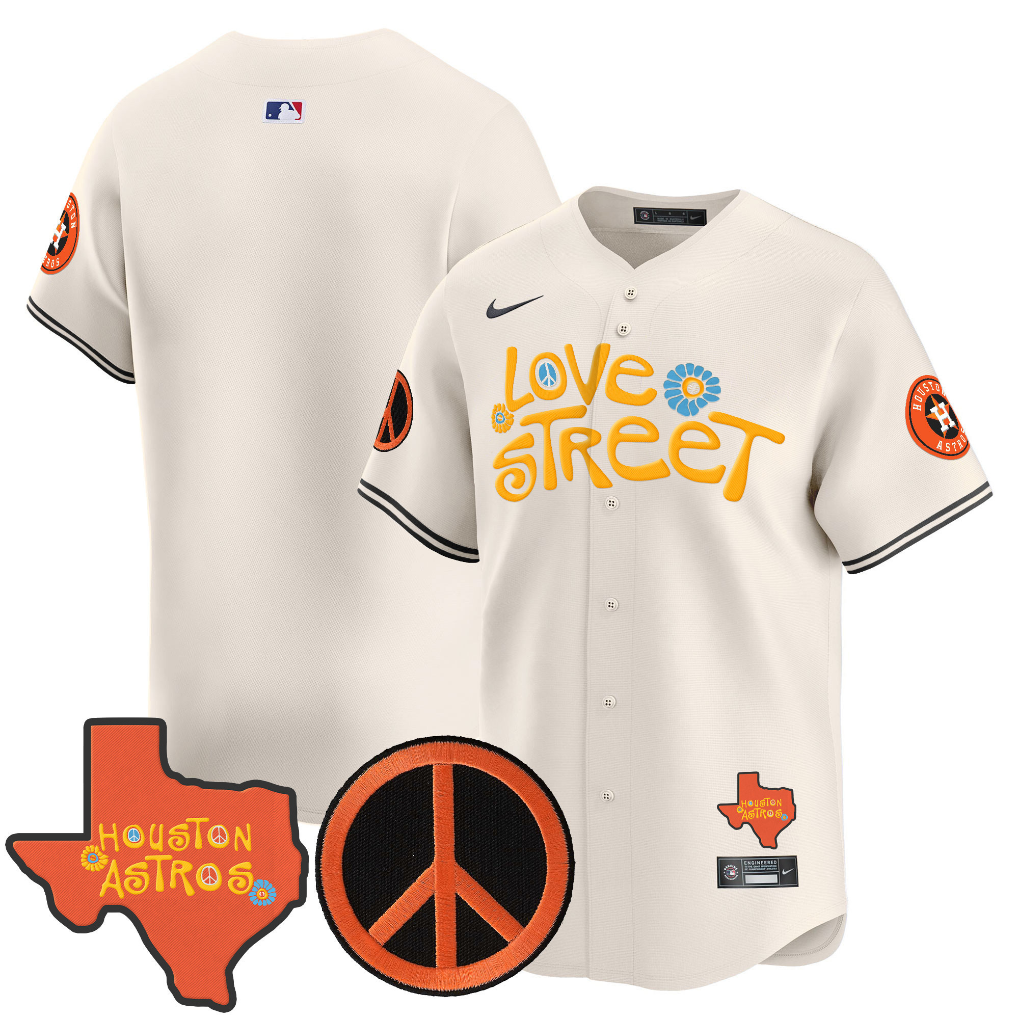 Men's Astros Love Street & Peace Sign Patch Vapor Premier Limited Jersey V3 - All Stitched