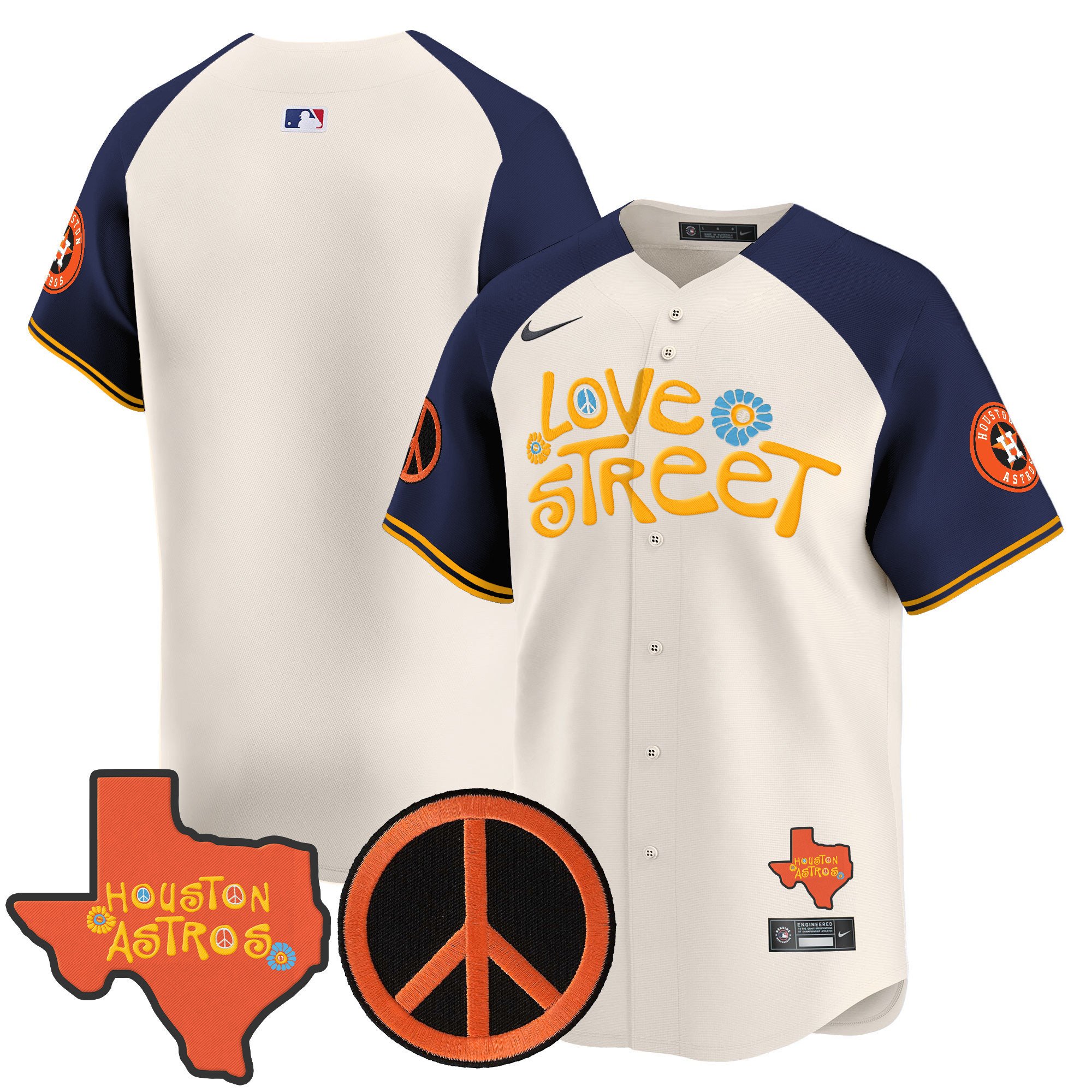 Men's Astros Love Street & Peace Sign Patch Vapor Premier Limited Jersey V3 - All Stitched