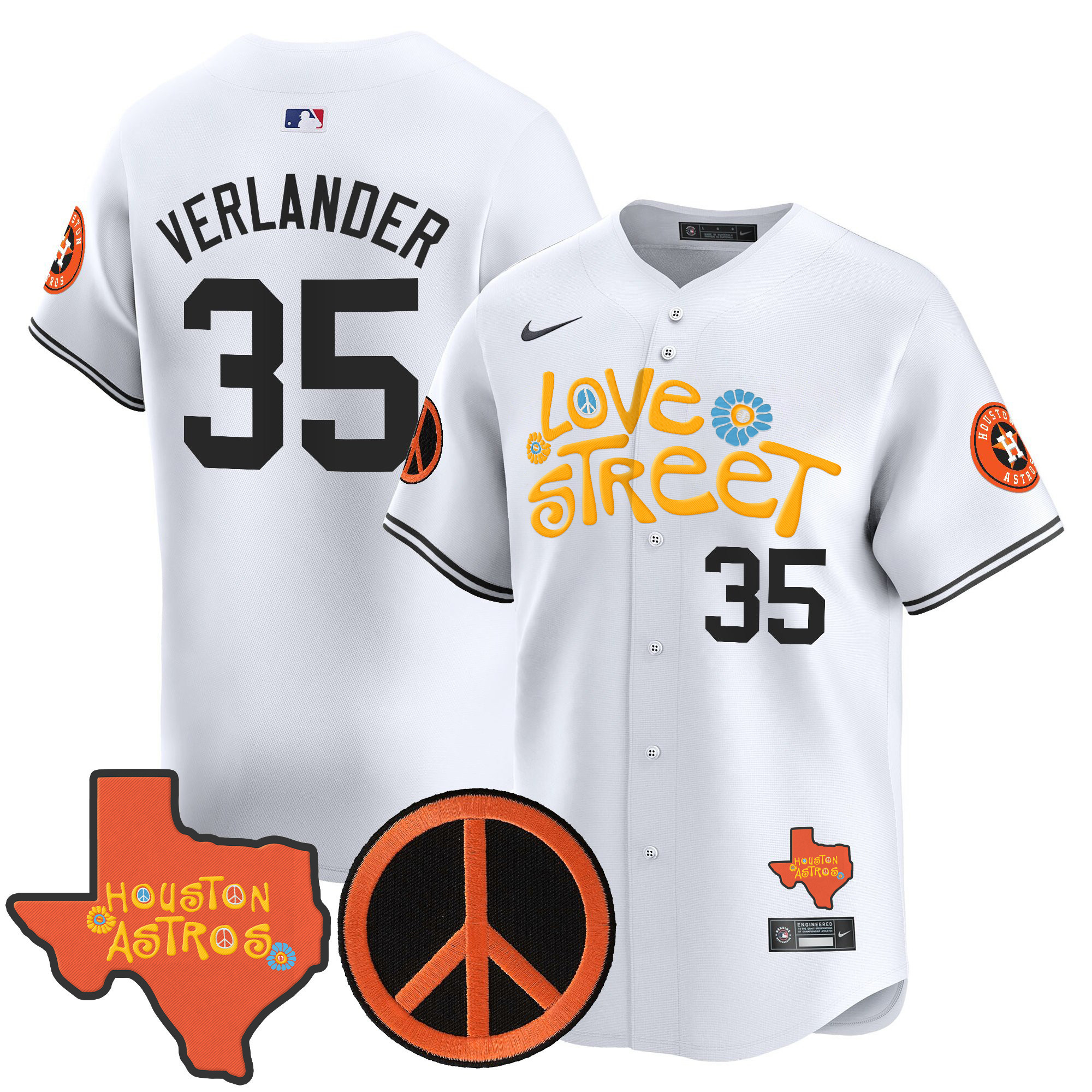Men's Astros Love Street & Peace Sign Patch Vapor Premier Limited Jersey V3 - All Stitched