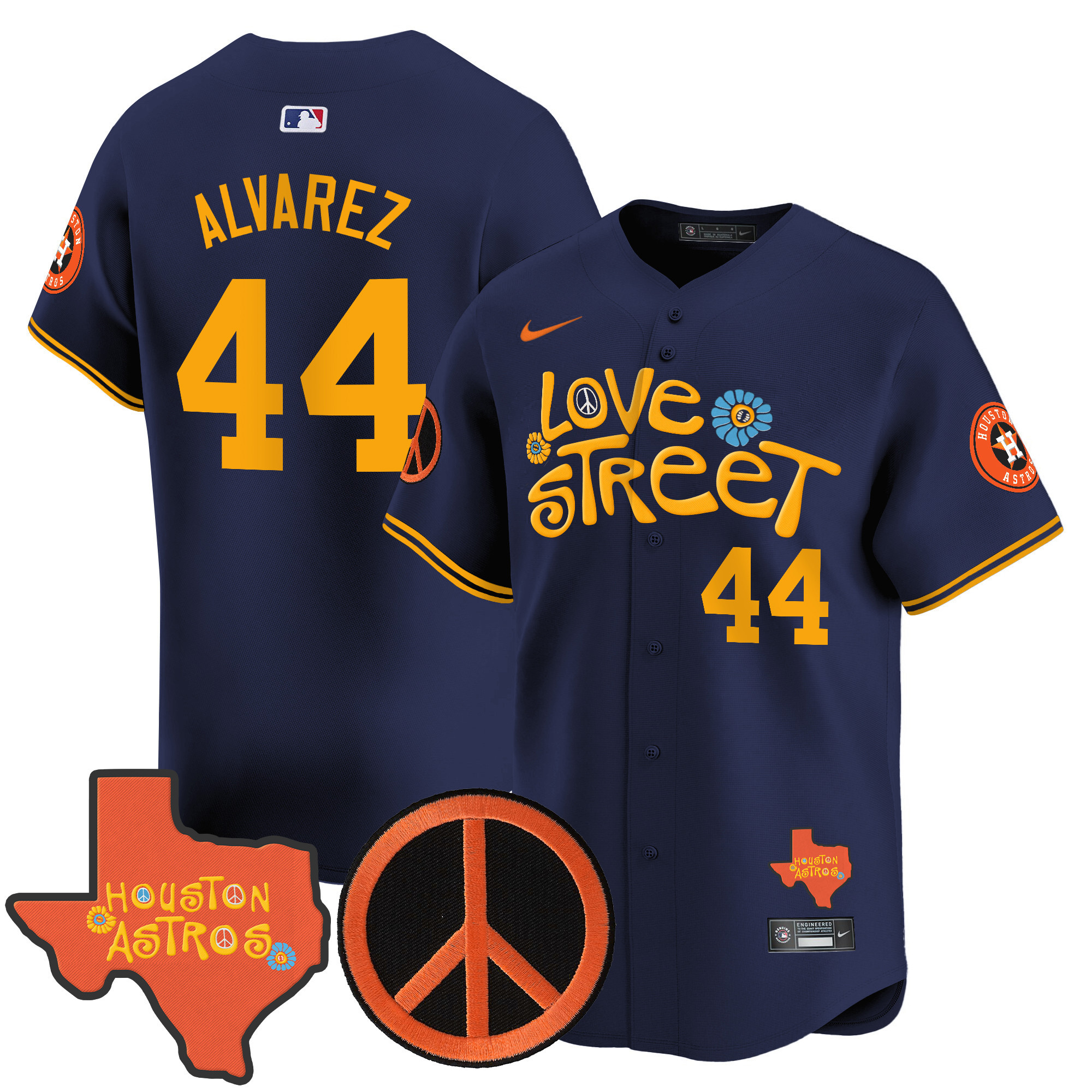 Men's Astros Love Street & Peace Sign Patch Vapor Premier Limited Jersey V3 - All Stitched