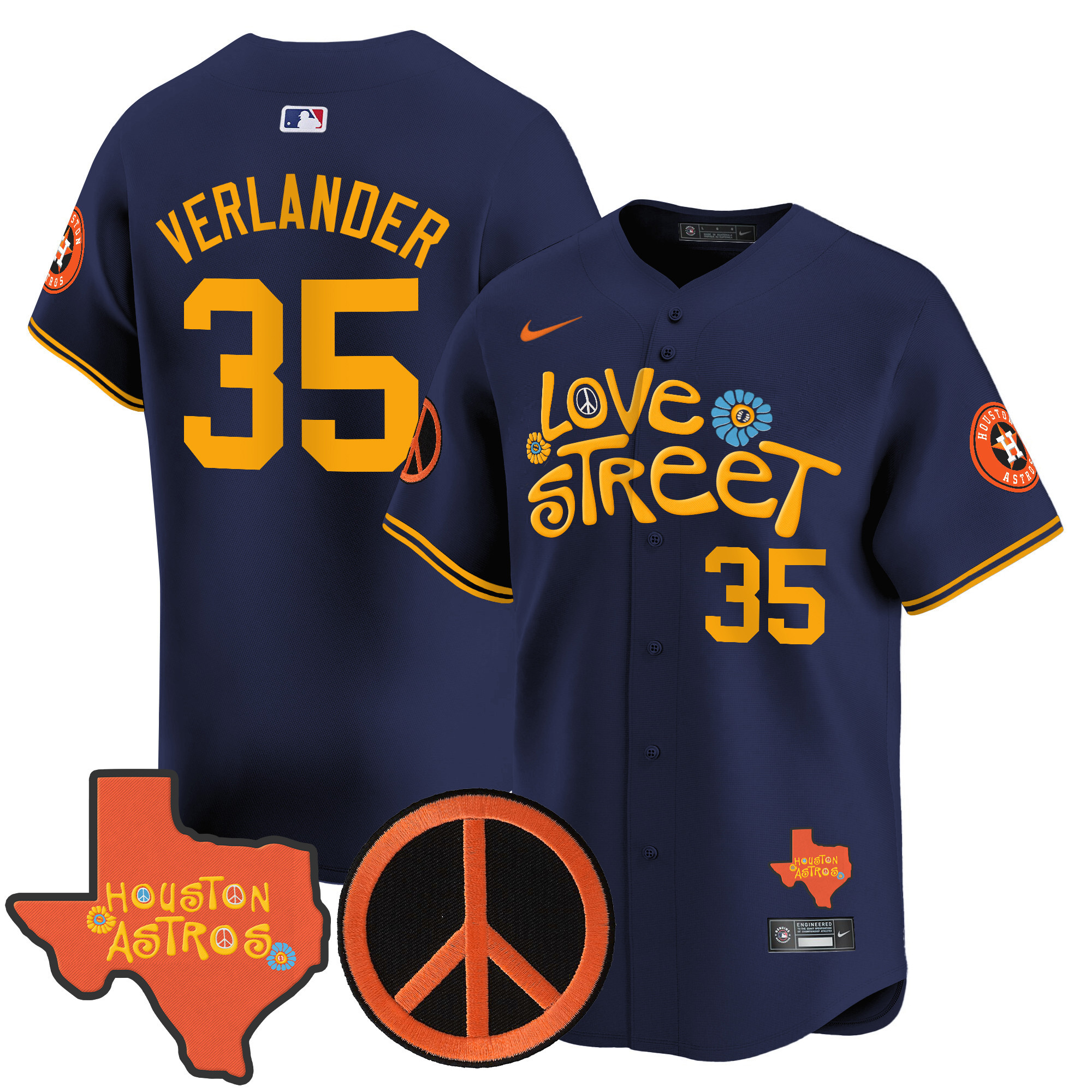 Men's Astros Love Street & Peace Sign Patch Vapor Premier Limited Jersey V3 - All Stitched
