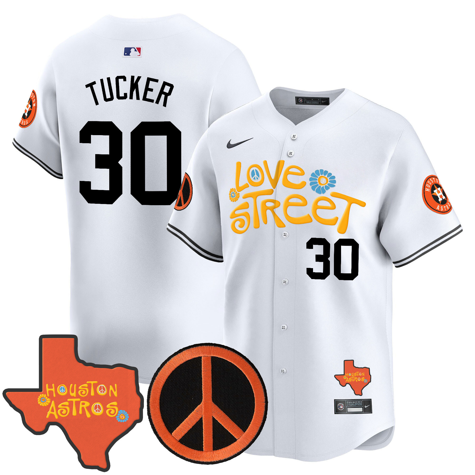 Men's Astros Love Street & Peace Sign Patch Vapor Premier Limited Jersey V3 - All Stitched