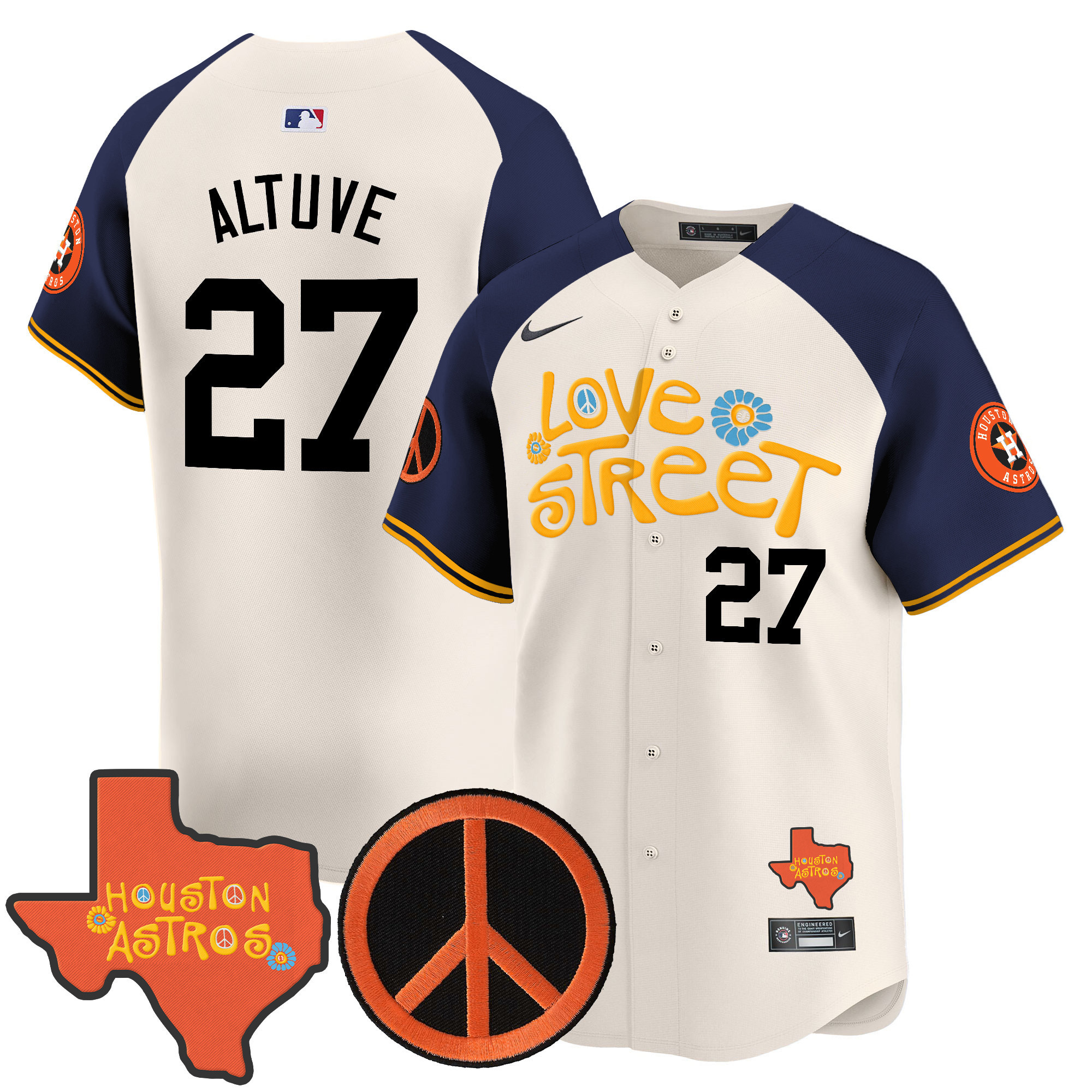 Men's Astros Love Street & Peace Sign Patch Vapor Premier Limited Jersey V3 - All Stitched