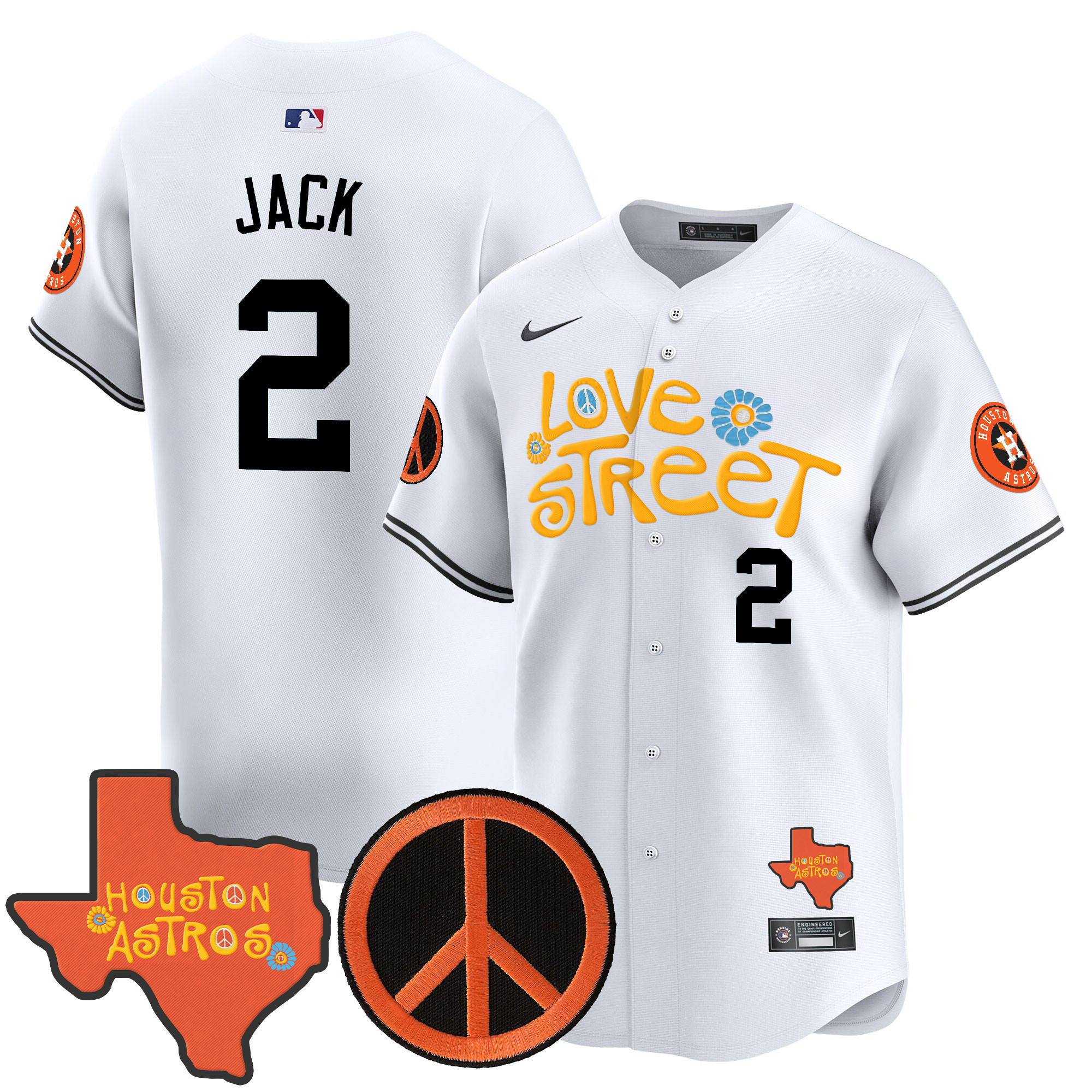 Men's Astros Love Street & Peace Sign Patch Vapor Premier Limited Jersey V3 - All Stitched