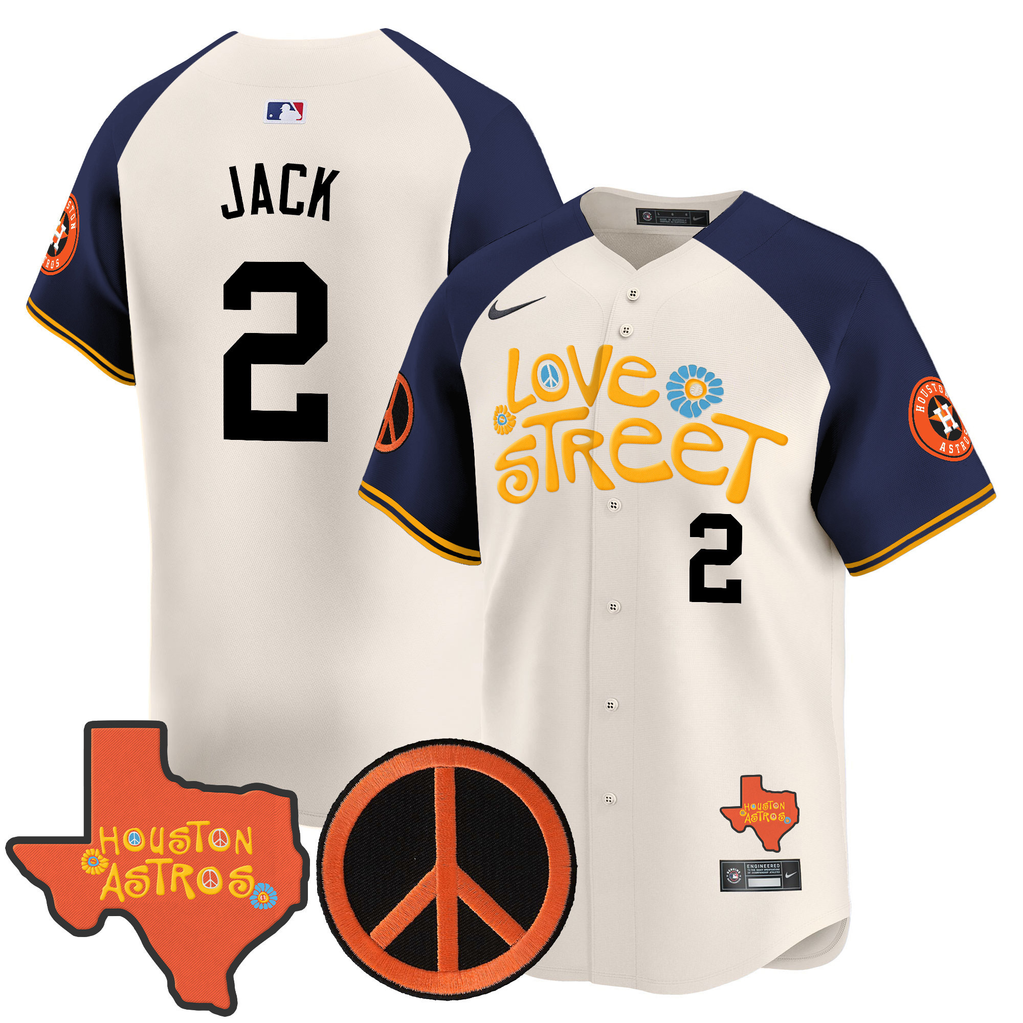 Men's Astros Love Street & Peace Sign Patch Vapor Premier Limited Jersey V3 - All Stitched