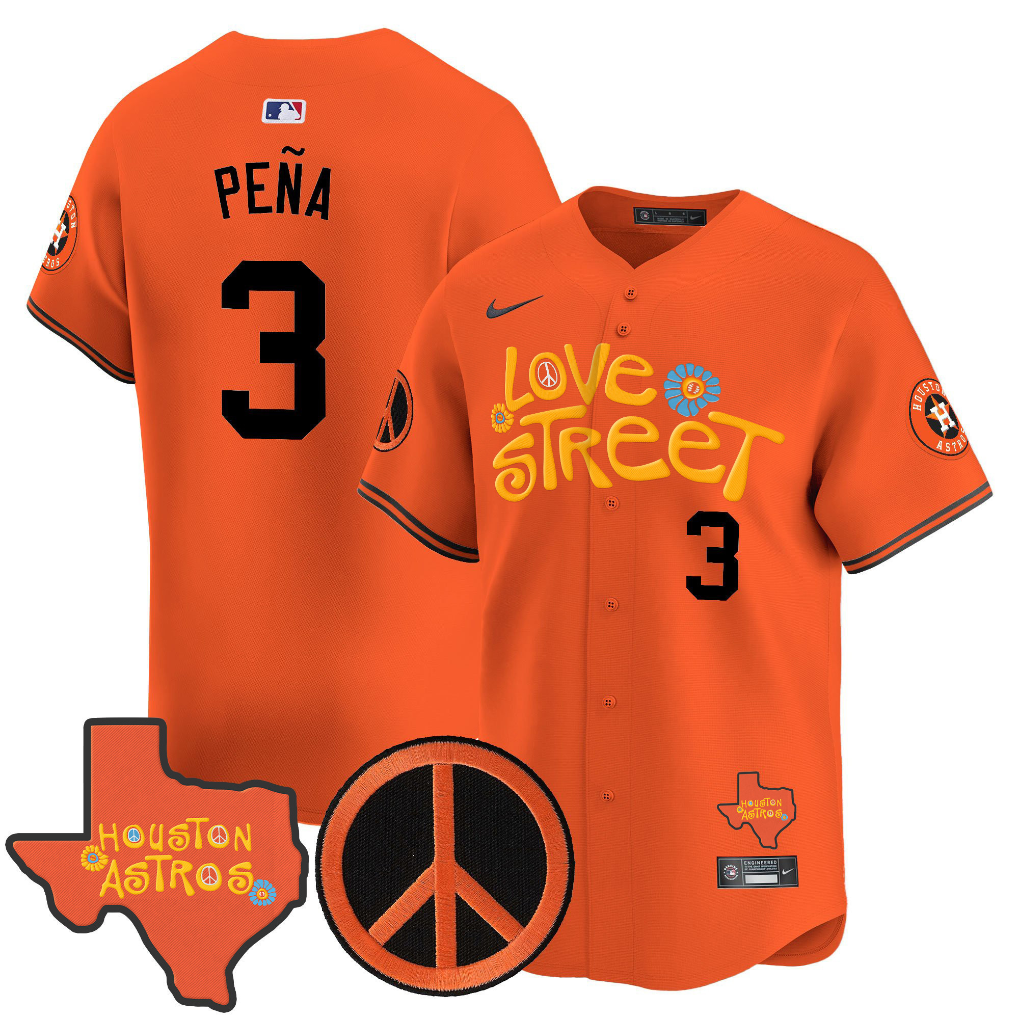 Men's Astros Love Street & Peace Sign Patch Vapor Premier Limited Jersey V3 - All Stitched