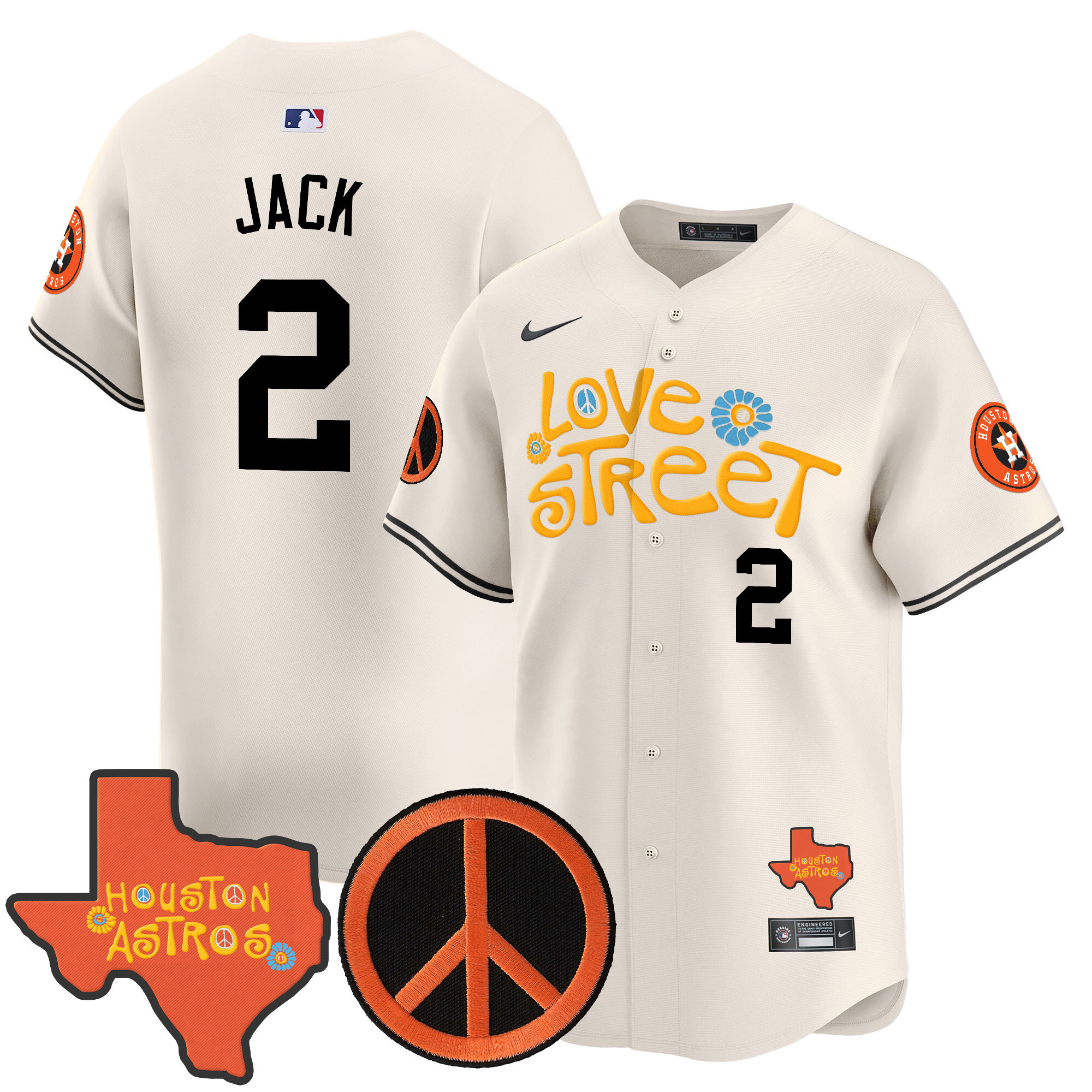 Men's Astros Love Street & Peace Sign Patch Vapor Premier Limited Jersey V3 - All Stitched