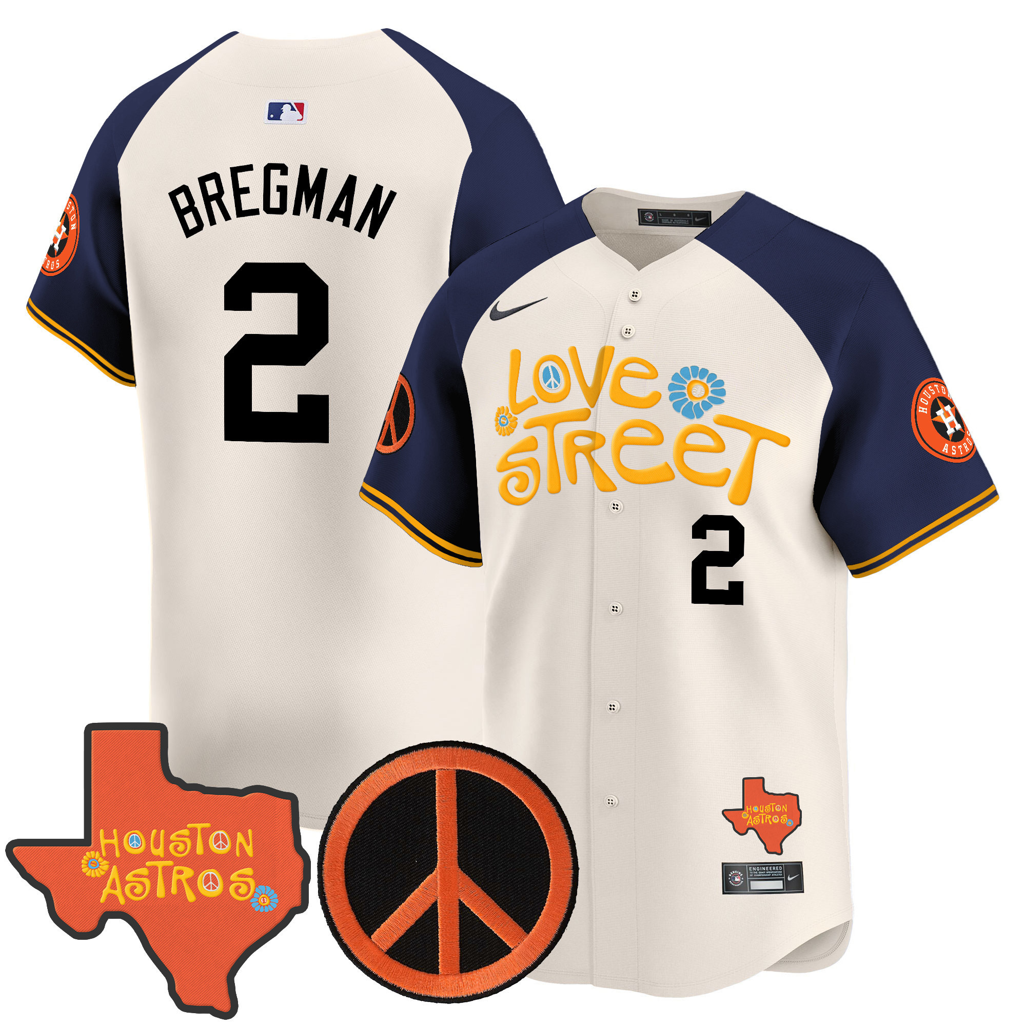 Men's Astros Love Street & Peace Sign Patch Vapor Premier Limited Jersey V3 - All Stitched