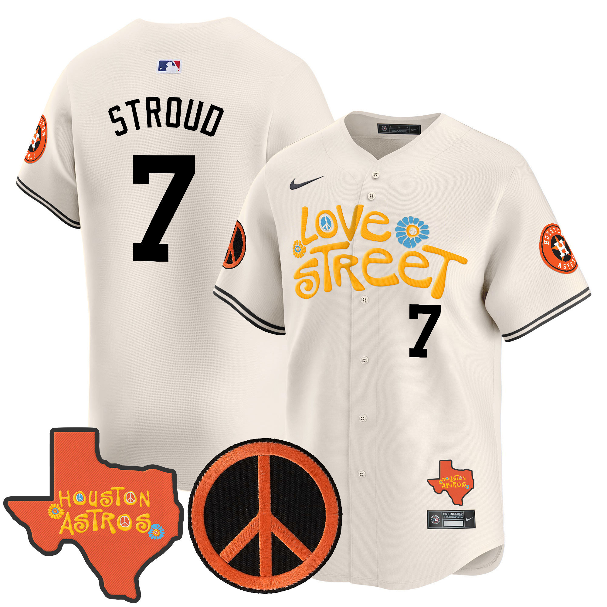 Men's Astros Love Street & Peace Sign Patch Vapor Premier Limited Jersey V3 - All Stitched