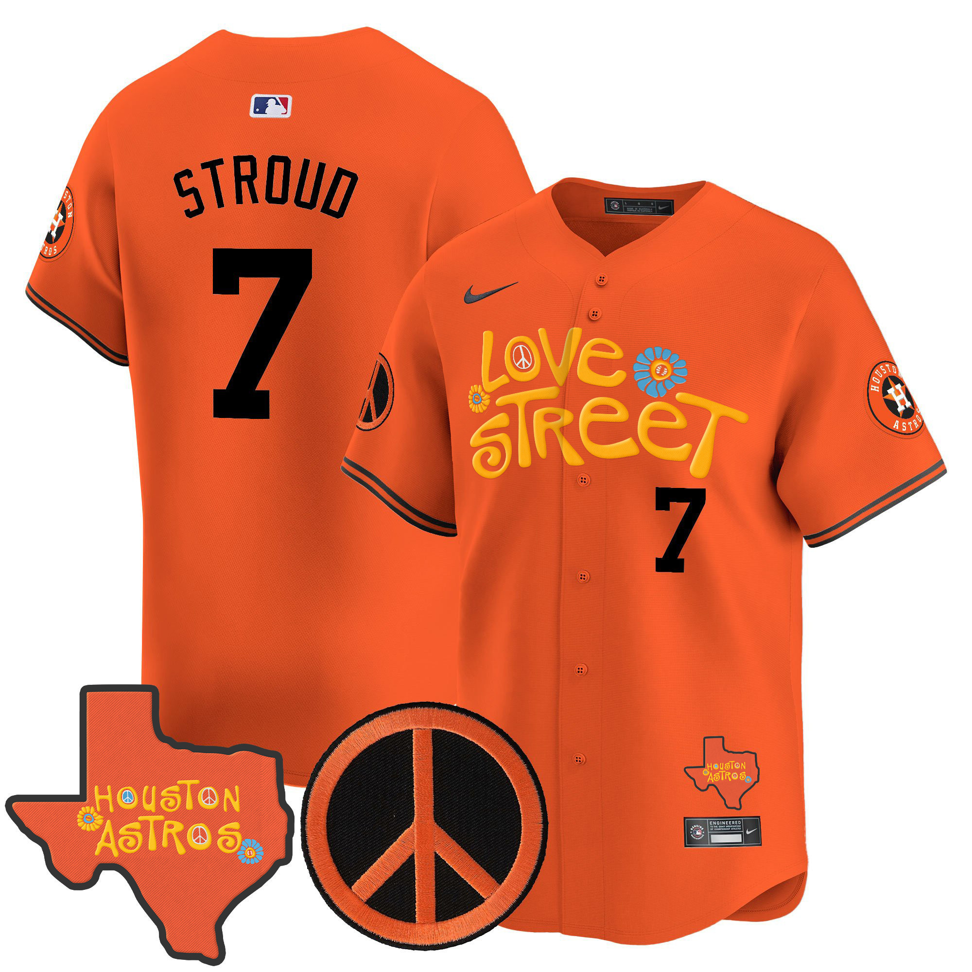 Men's Astros Love Street & Peace Sign Patch Vapor Premier Limited Jersey V3 - All Stitched