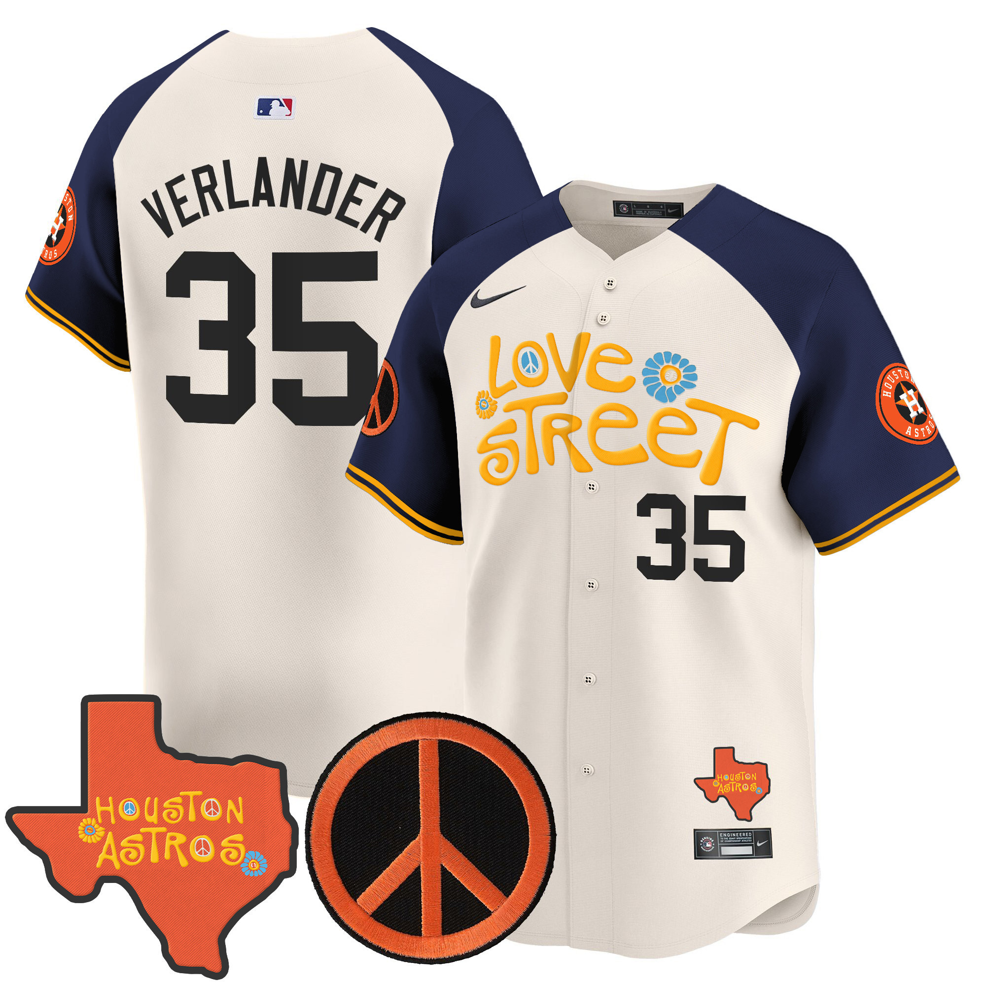 Men's Astros Love Street & Peace Sign Patch Vapor Premier Limited Jersey V3 - All Stitched