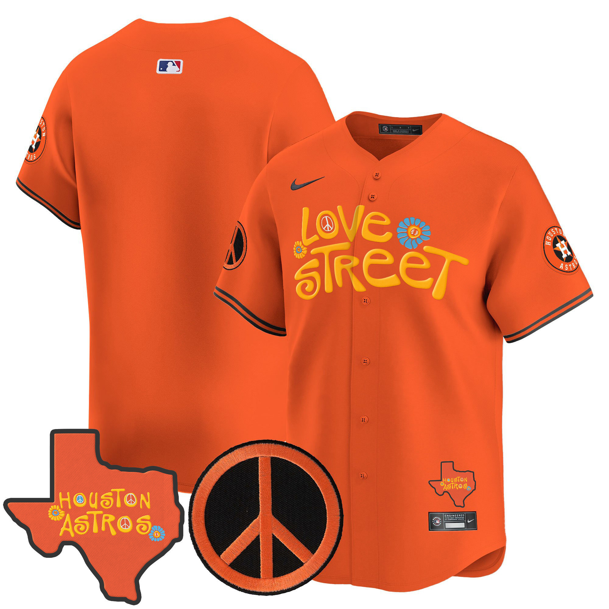 Men's Astros Love Street & Peace Sign Patch Vapor Premier Limited Jersey V3 - All Stitched