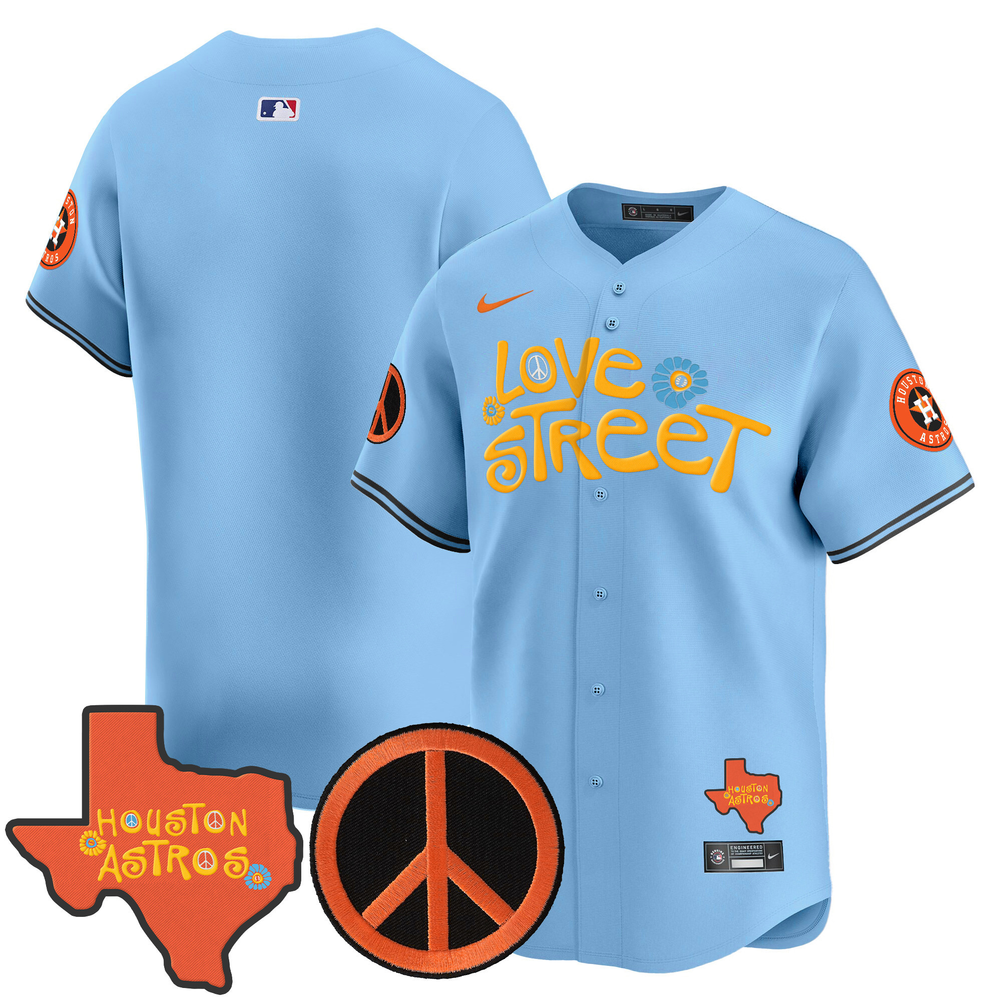 Men's Astros Love Street & Peace Sign Patch Vapor Premier Limited Jersey V3 - All Stitched