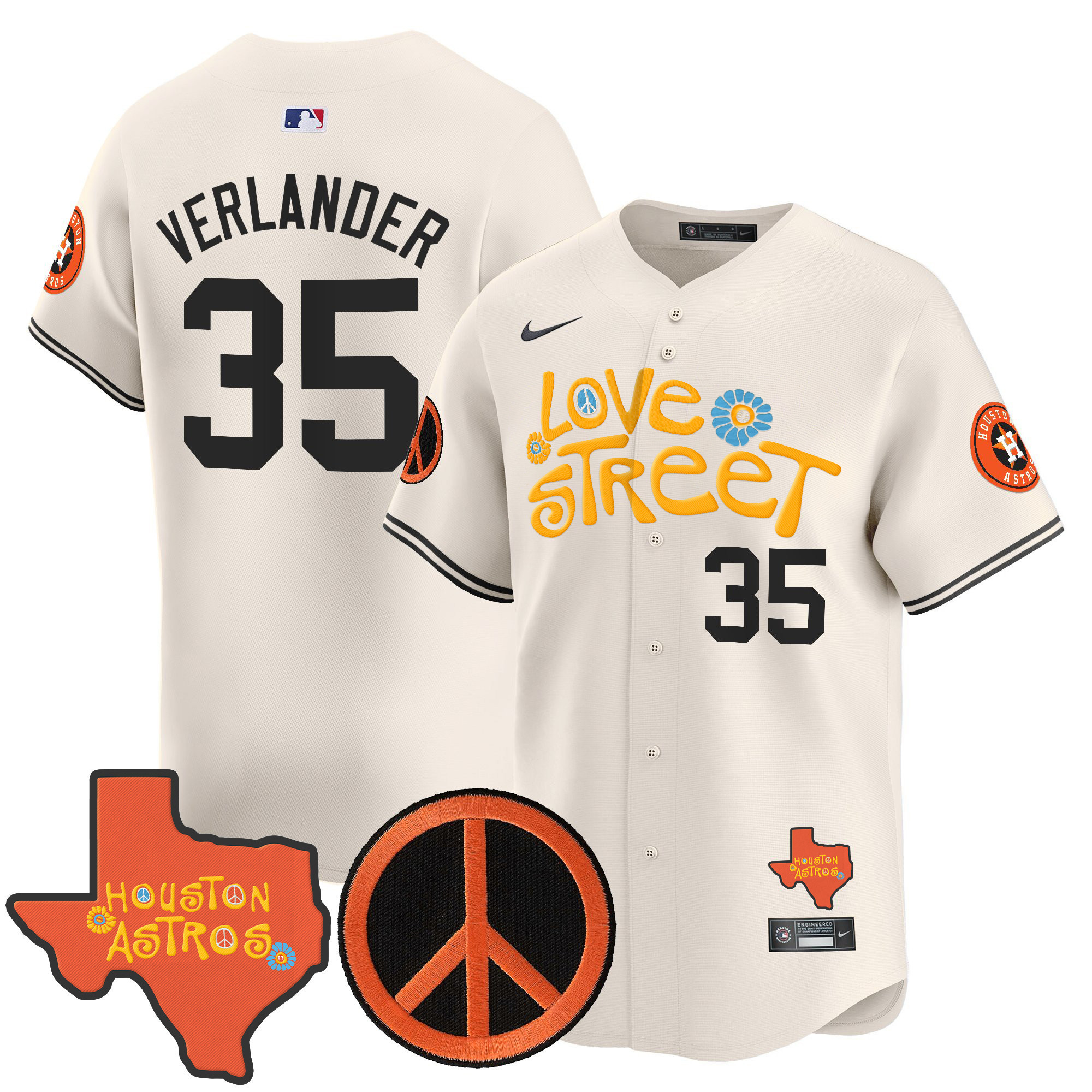 Men's Astros Love Street & Peace Sign Patch Vapor Premier Limited Jersey V3 - All Stitched