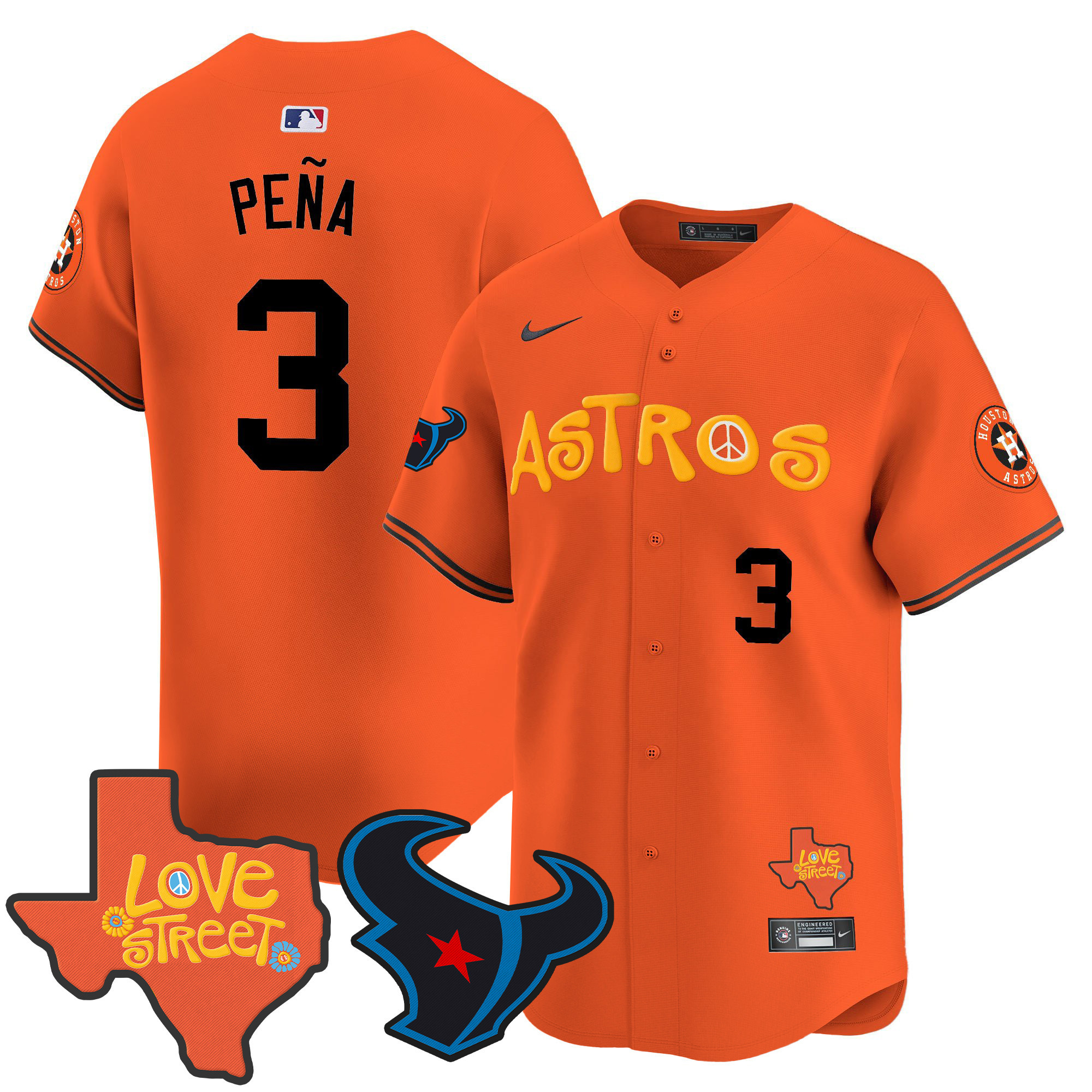 Men's Astros Love Street & Texans Patch Vapor Premier Limited Jersey - All Stitched
