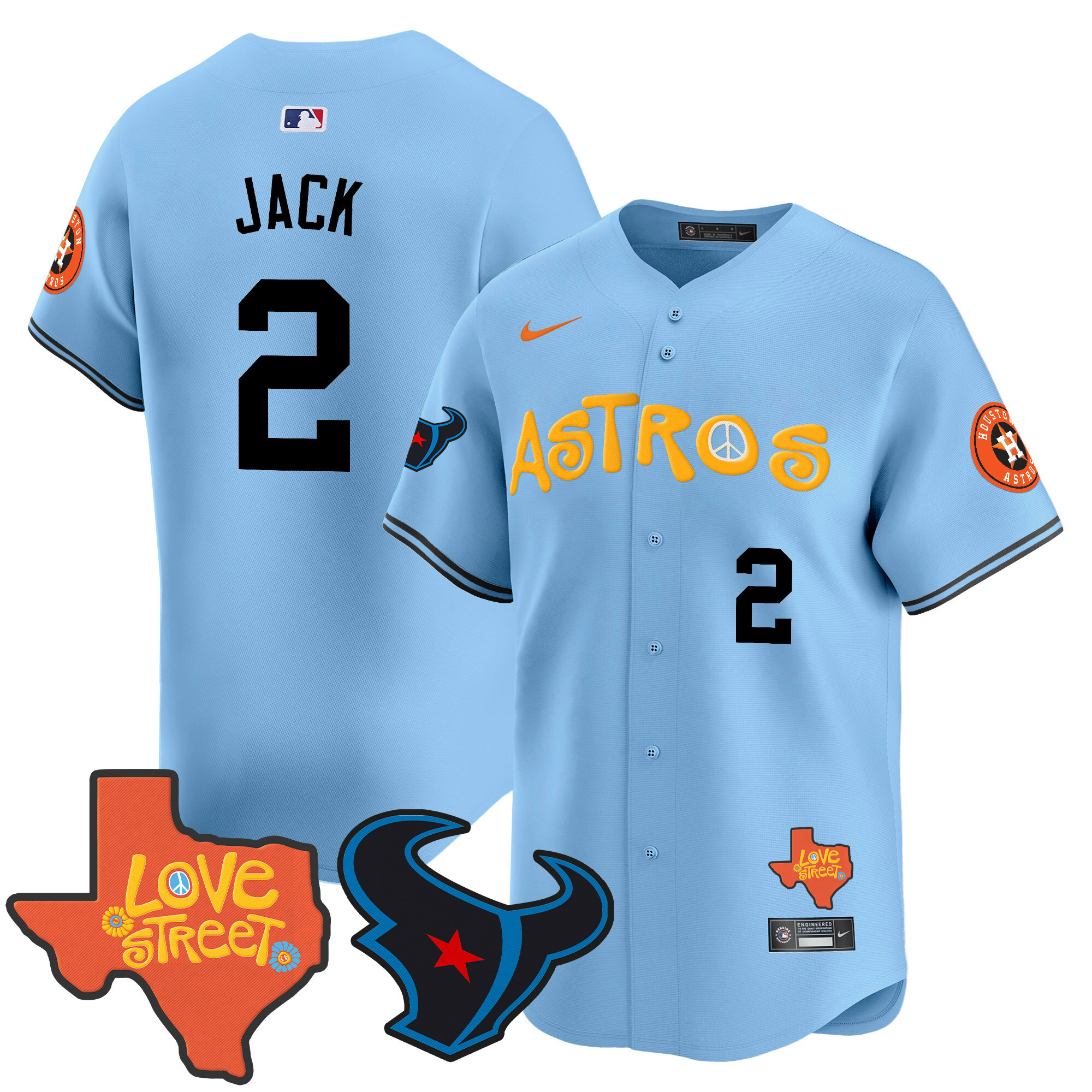 Men's Astros Love Street & Texans Patch Vapor Premier Limited Jersey - All Stitched