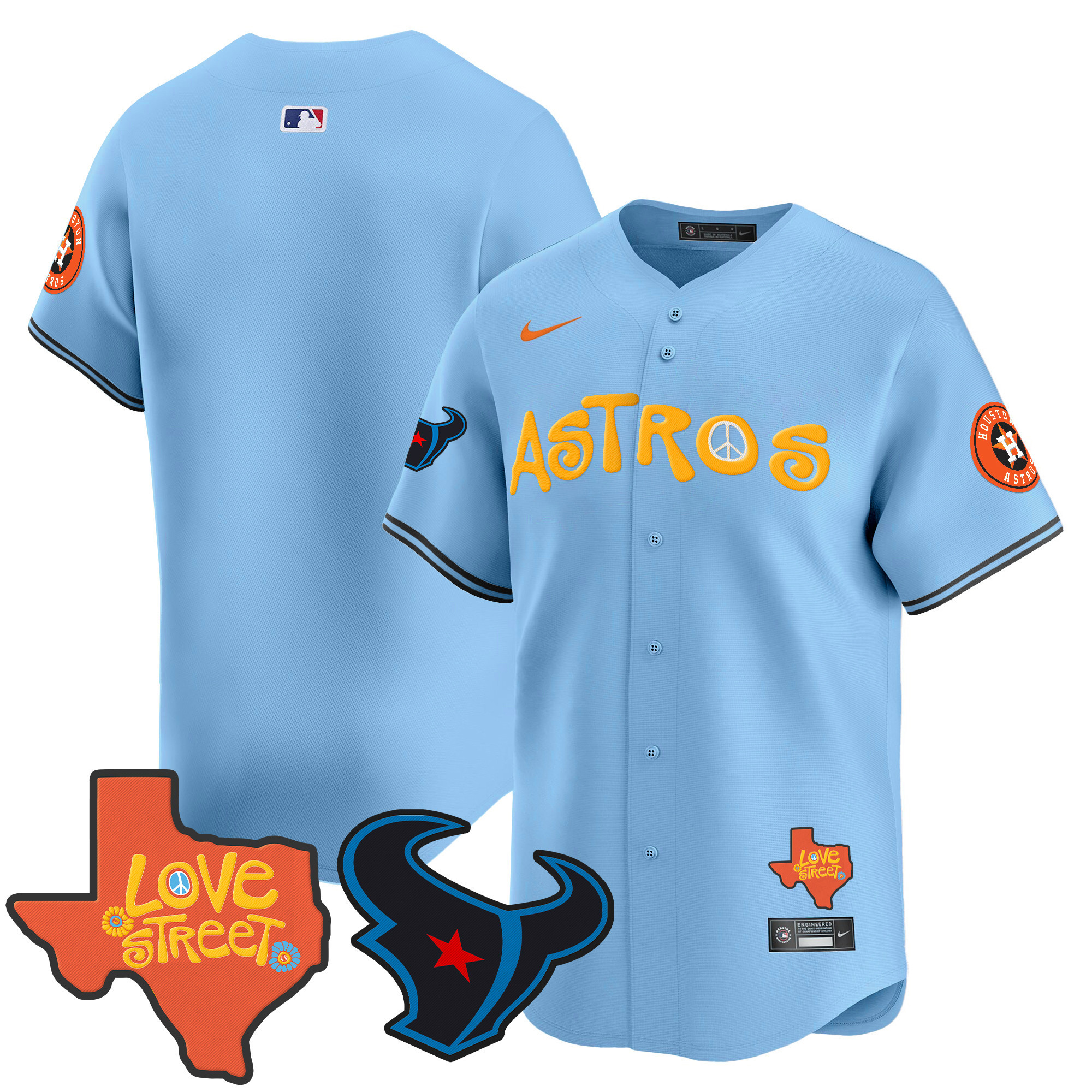 Men's Astros Love Street & Texans Patch Vapor Premier Limited Jersey - All Stitched
