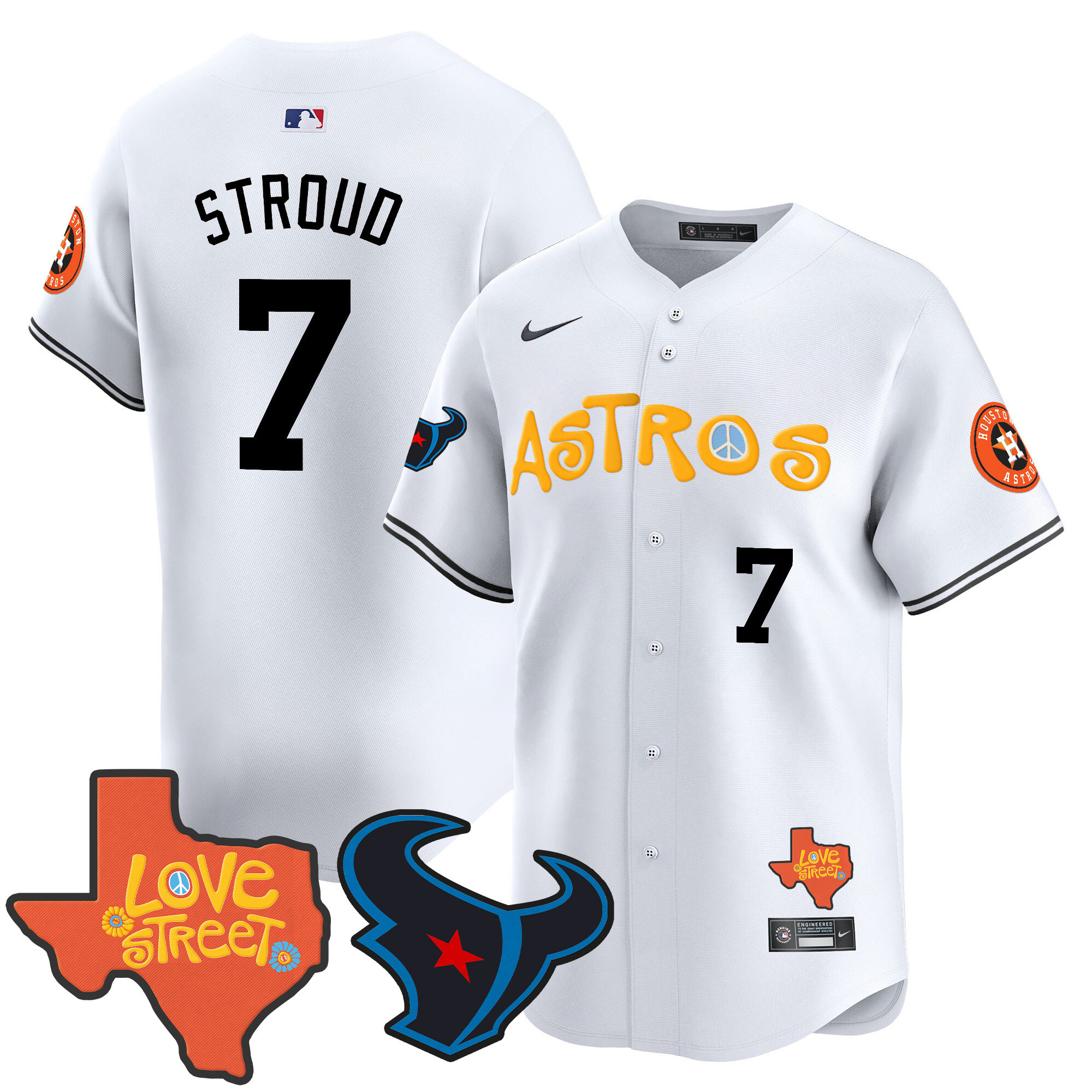 Men's Astros Love Street & Texans Patch Vapor Premier Limited Jersey - All Stitched