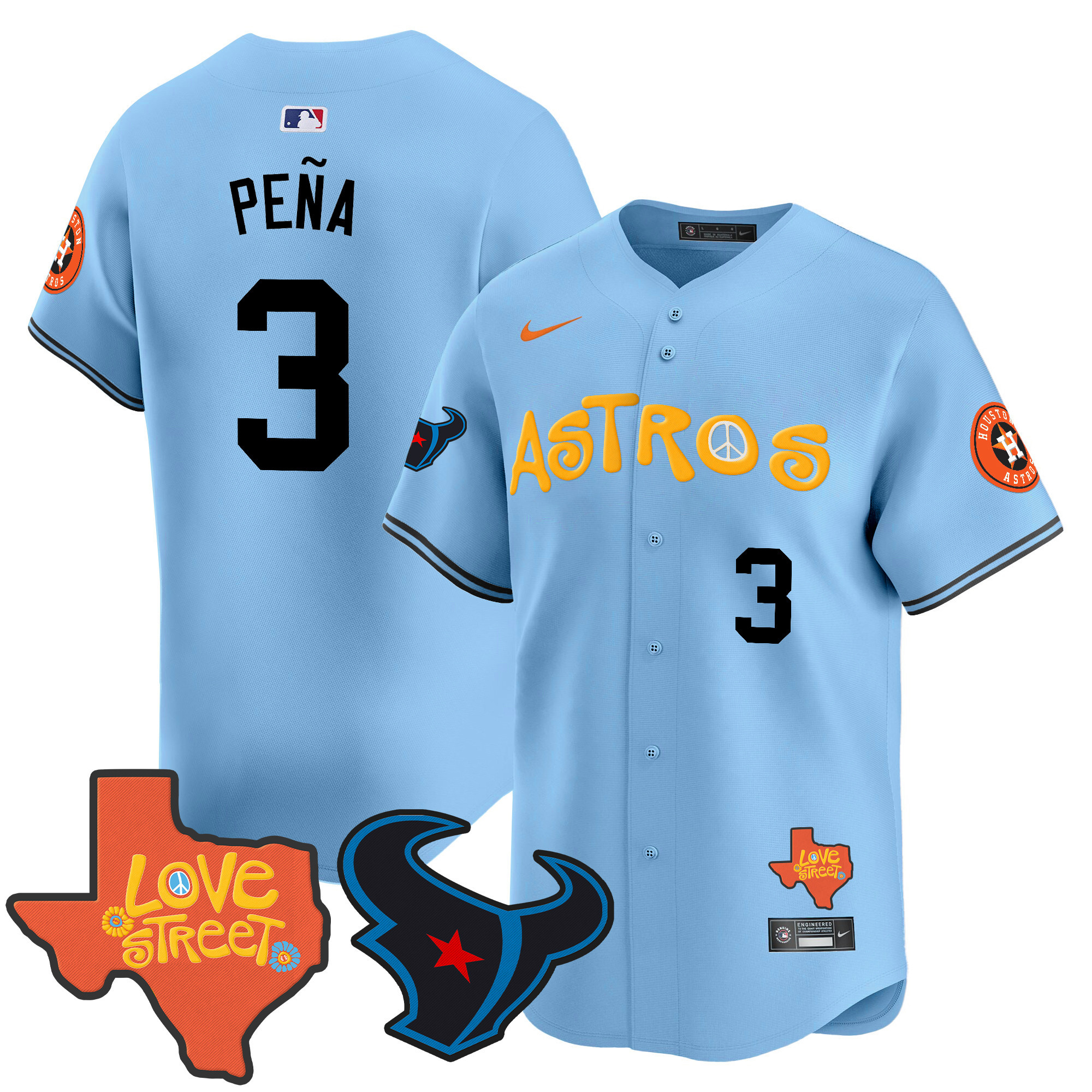 Men's Astros Love Street & Texans Patch Vapor Premier Limited Jersey - All Stitched