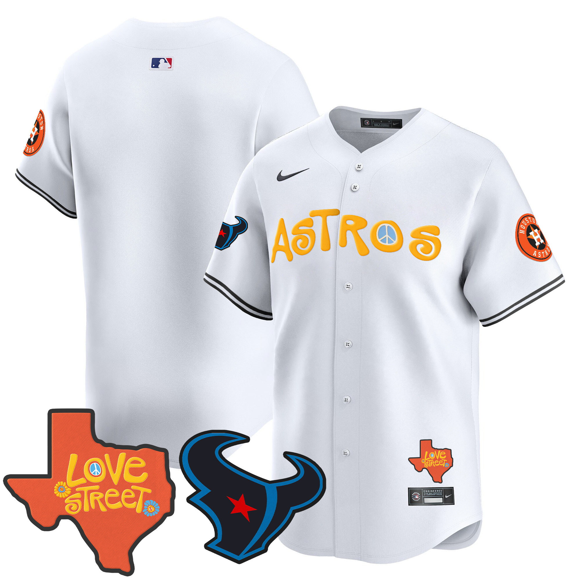 Men's Astros Love Street & Texans Patch Vapor Premier Limited Jersey - All Stitched