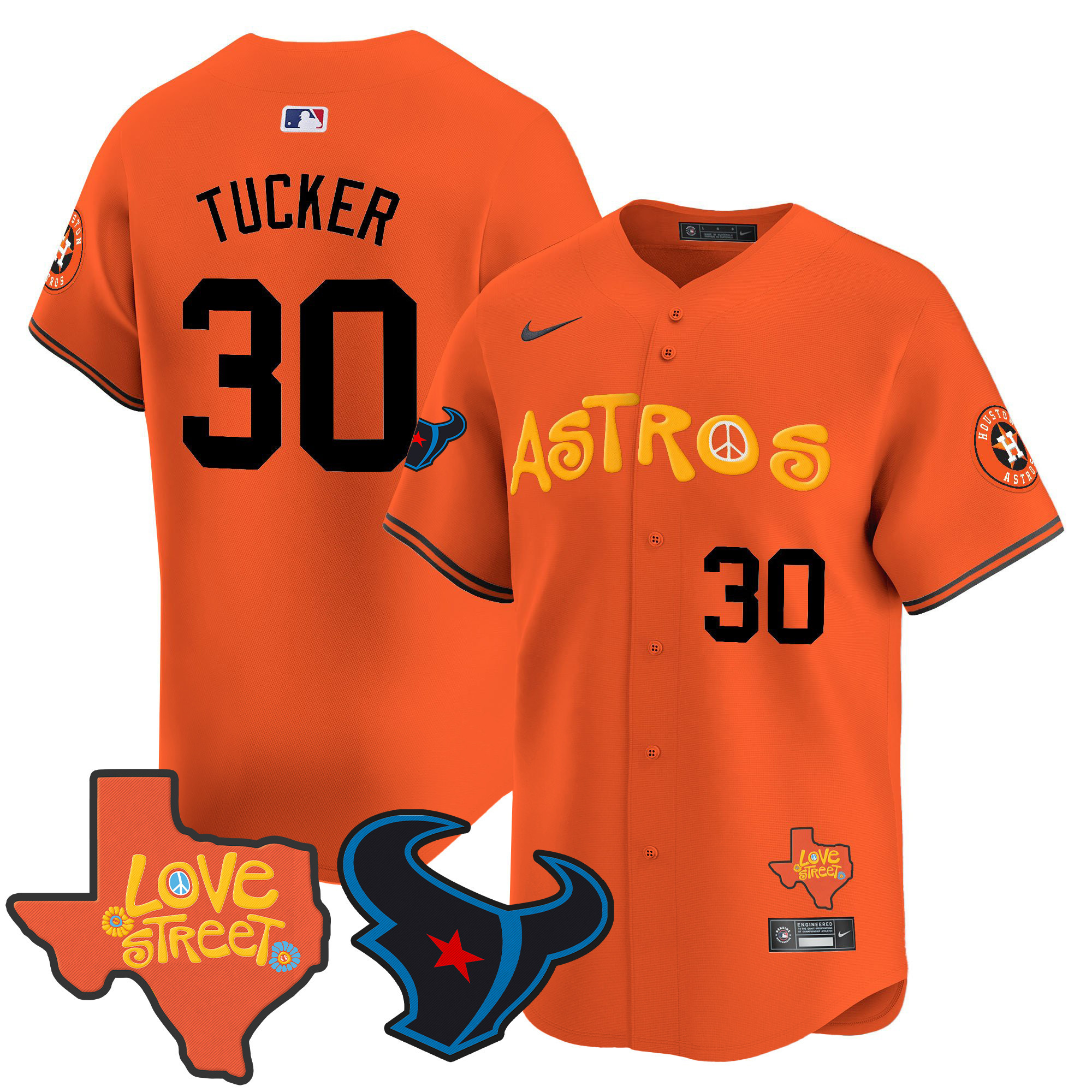 Men's Astros Love Street & Texans Patch Vapor Premier Limited Jersey - All Stitched