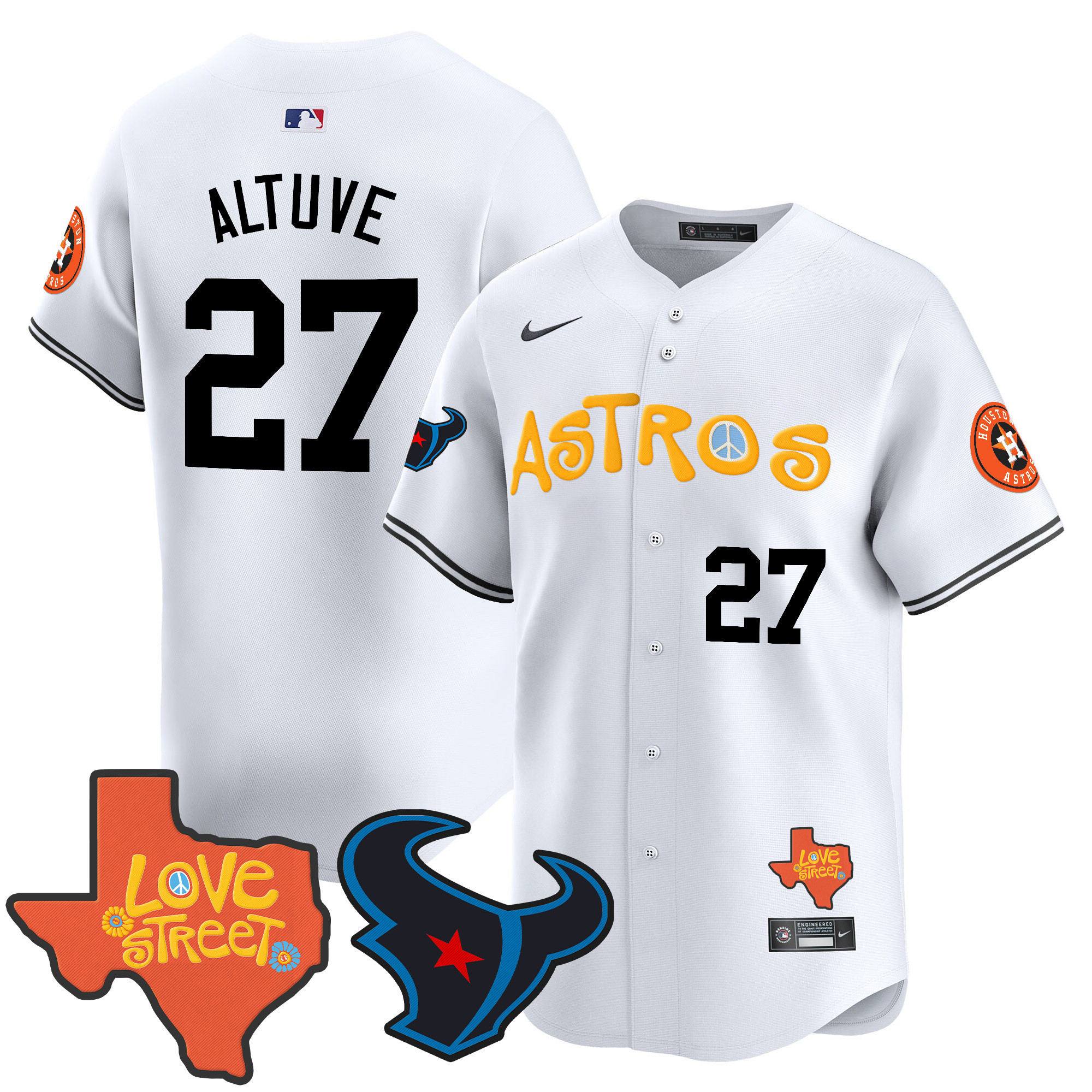 Men's Astros Love Street & Texans Patch Vapor Premier Limited Jersey - All Stitched