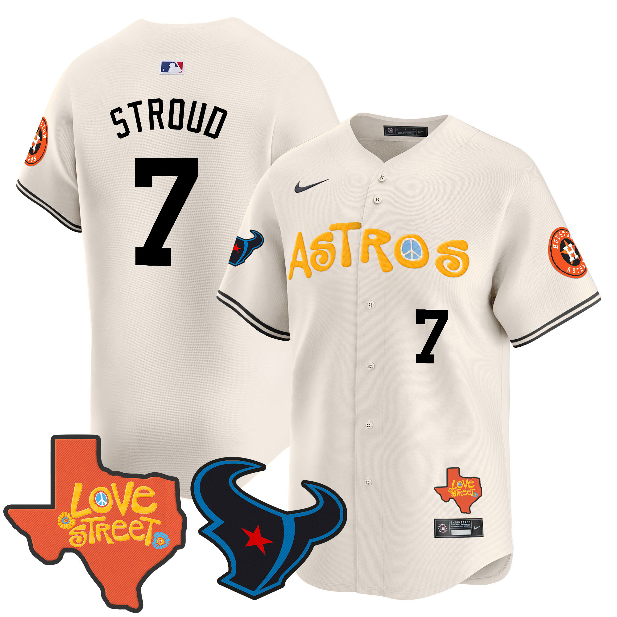 Men's Astros Love Street & Texans Patch Vapor Premier Limited Jersey - All Stitched