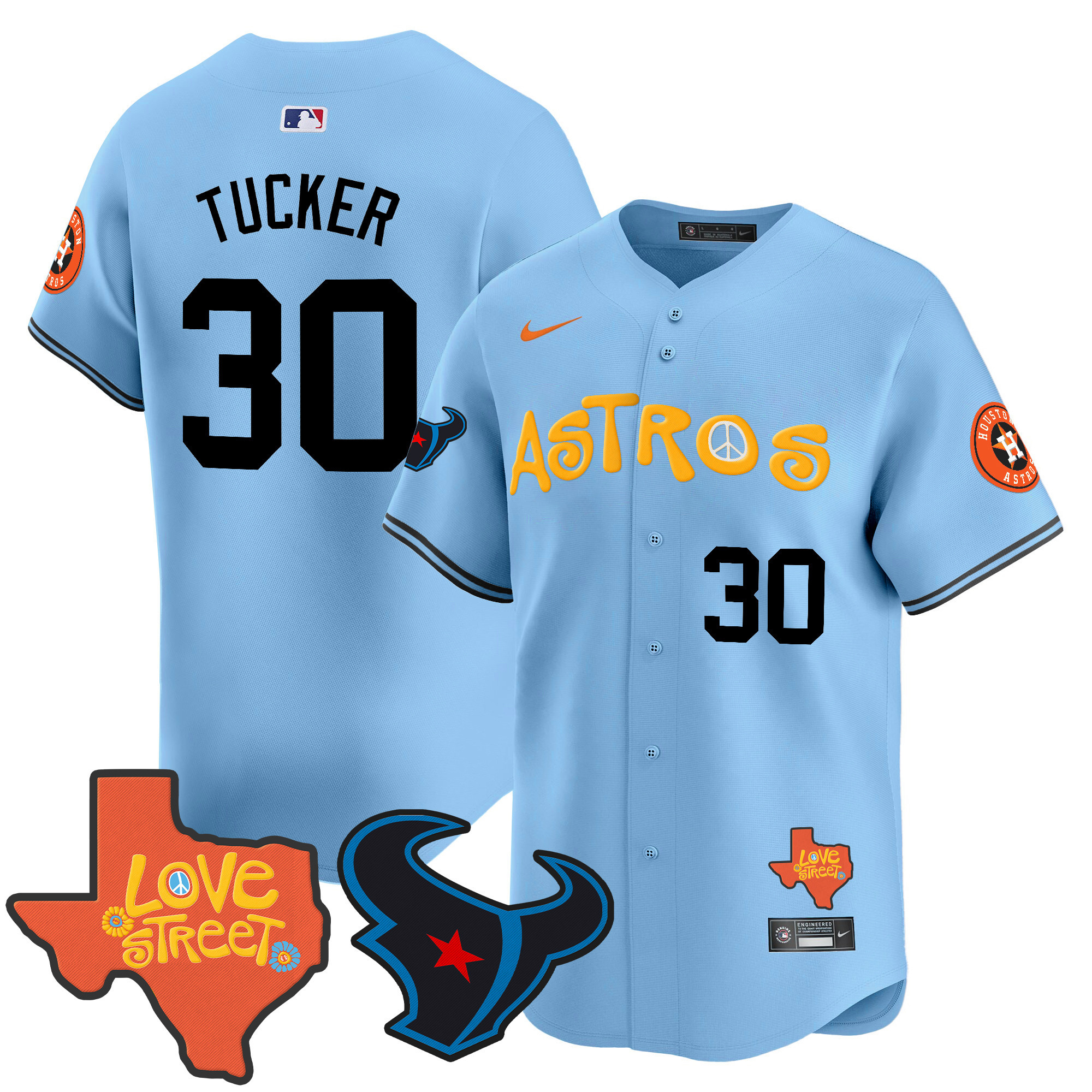 Men's Astros Love Street & Texans Patch Vapor Premier Limited Jersey - All Stitched