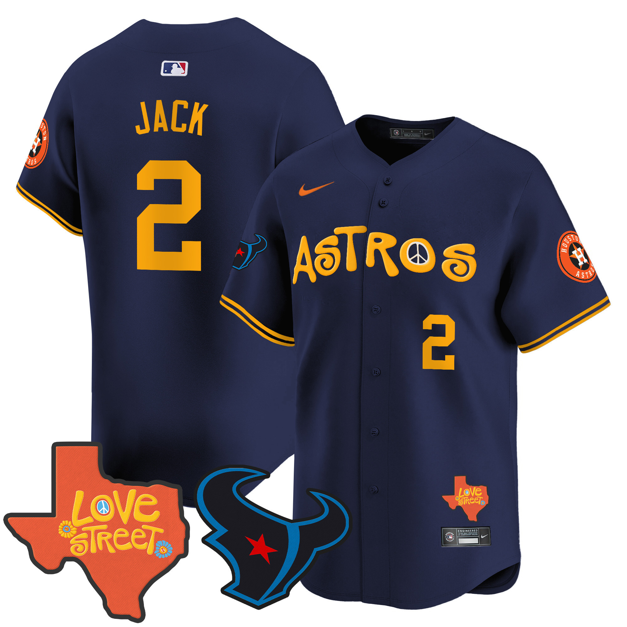 Men's Astros Love Street & Texans Patch Vapor Premier Limited Jersey - All Stitched