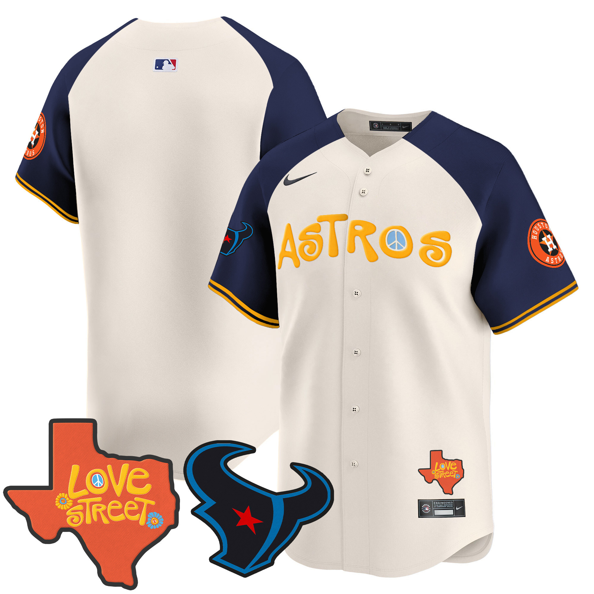 Men's Astros Love Street & Texans Patch Vapor Premier Limited Jersey - All Stitched