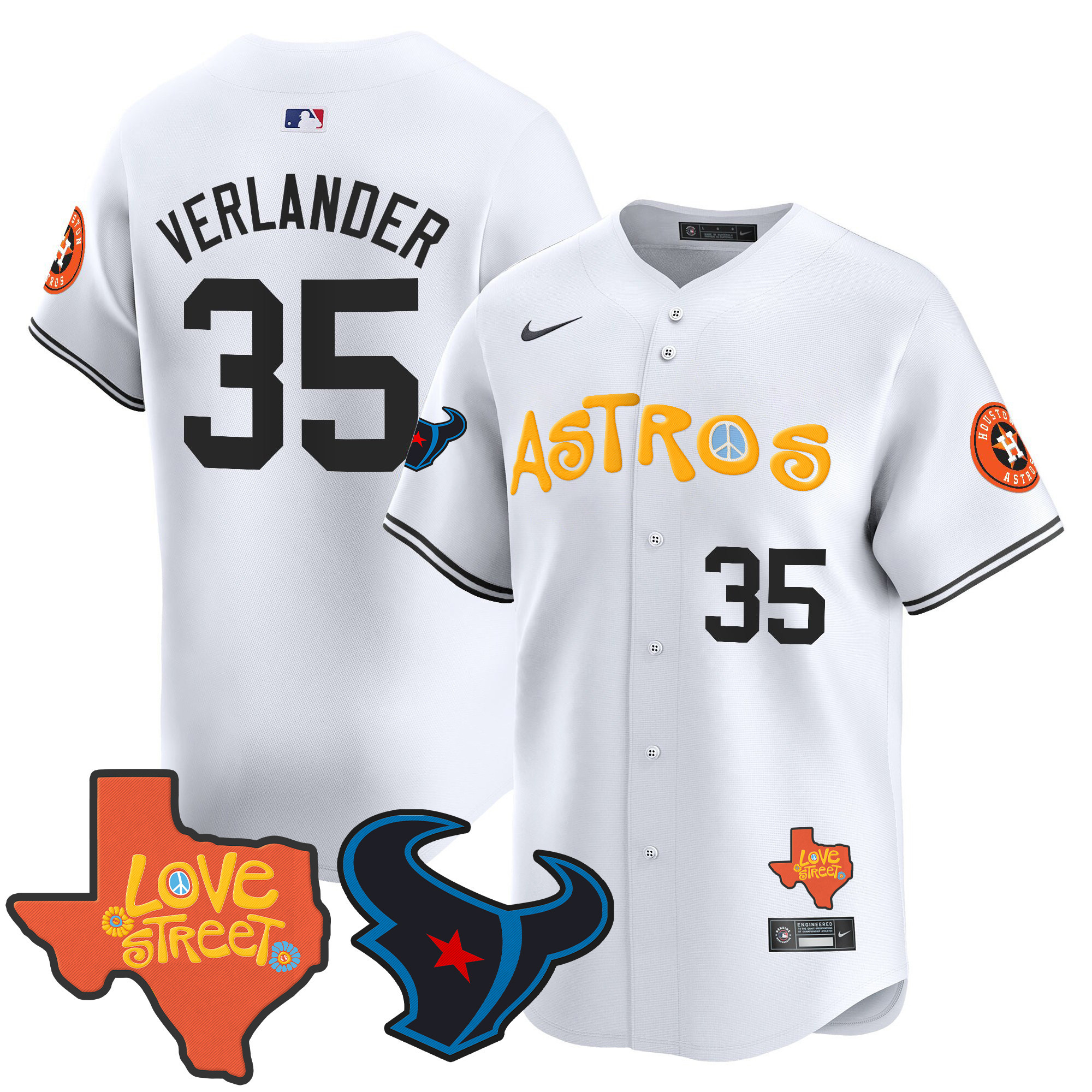 Men's Astros Love Street & Texans Patch Vapor Premier Limited Jersey - All Stitched