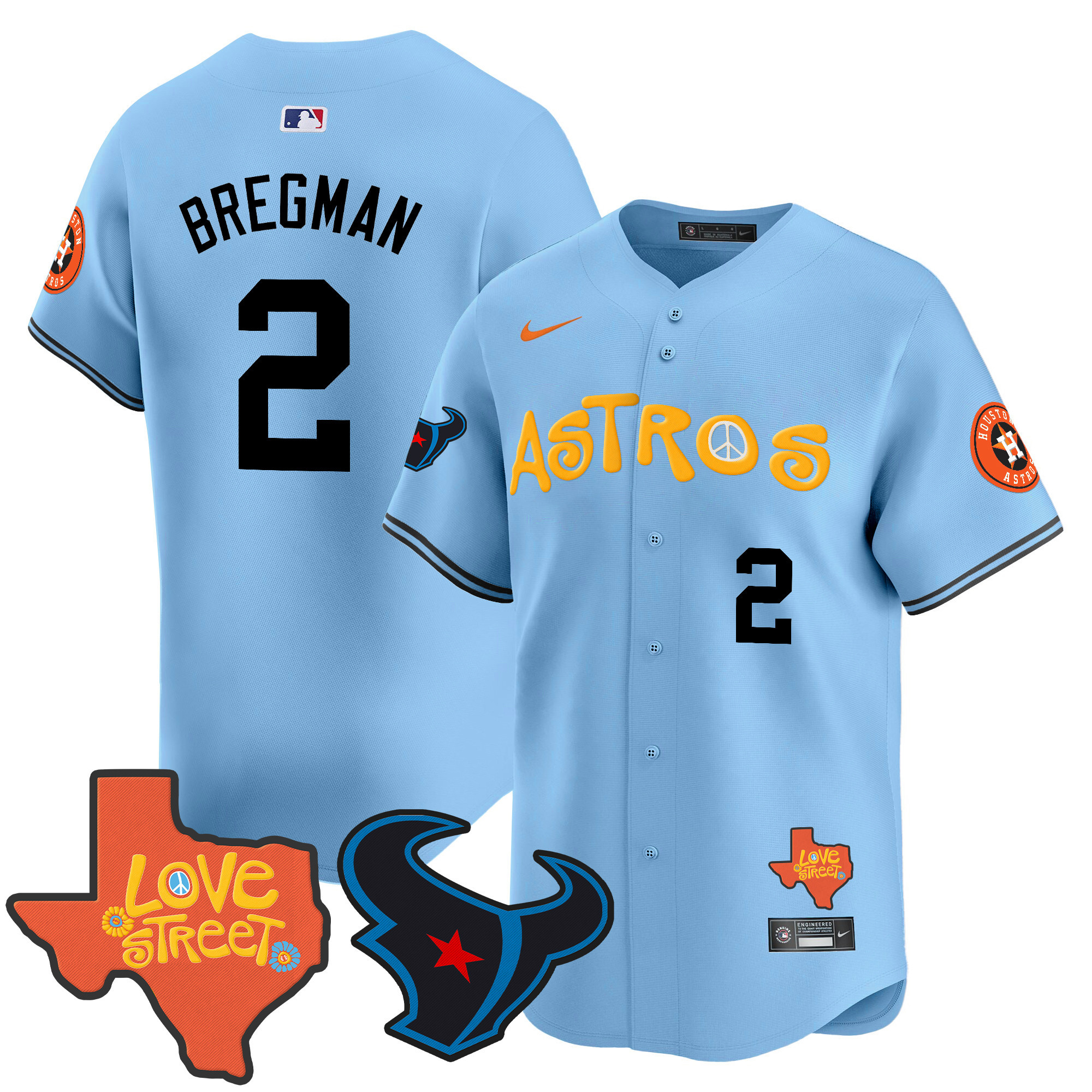 Men's Astros Love Street & Texans Patch Vapor Premier Limited Jersey - All Stitched