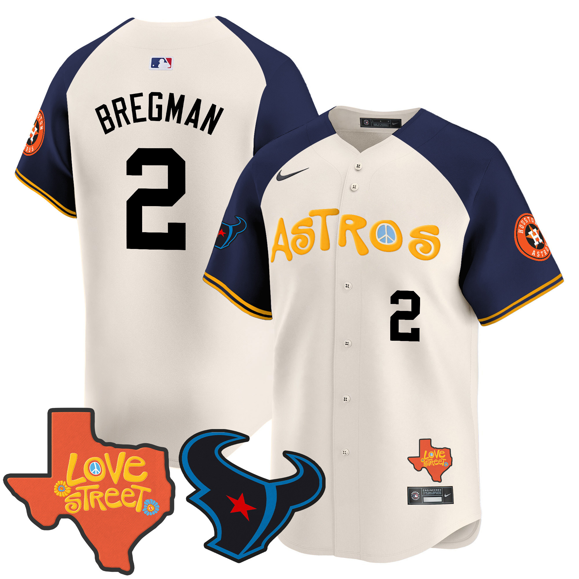 Men's Astros Love Street & Texans Patch Vapor Premier Limited Jersey - All Stitched