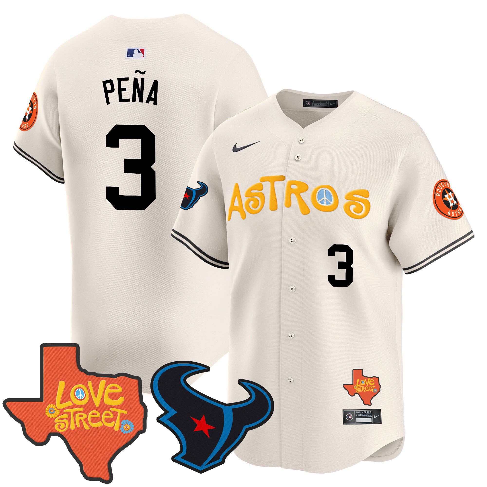 Men's Astros Love Street & Texans Patch Vapor Premier Limited Jersey - All Stitched